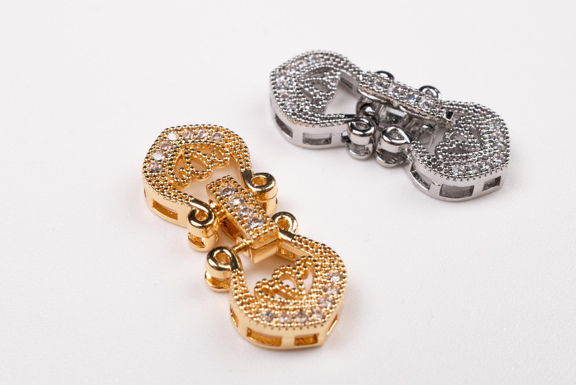 Multi strand, Cubic Zirconia CZ Diamond, Sterling Silver Rhodium Fancy Clasp, 1 to 3 Line High End Jewelry Making Clasp. 24mm Long
