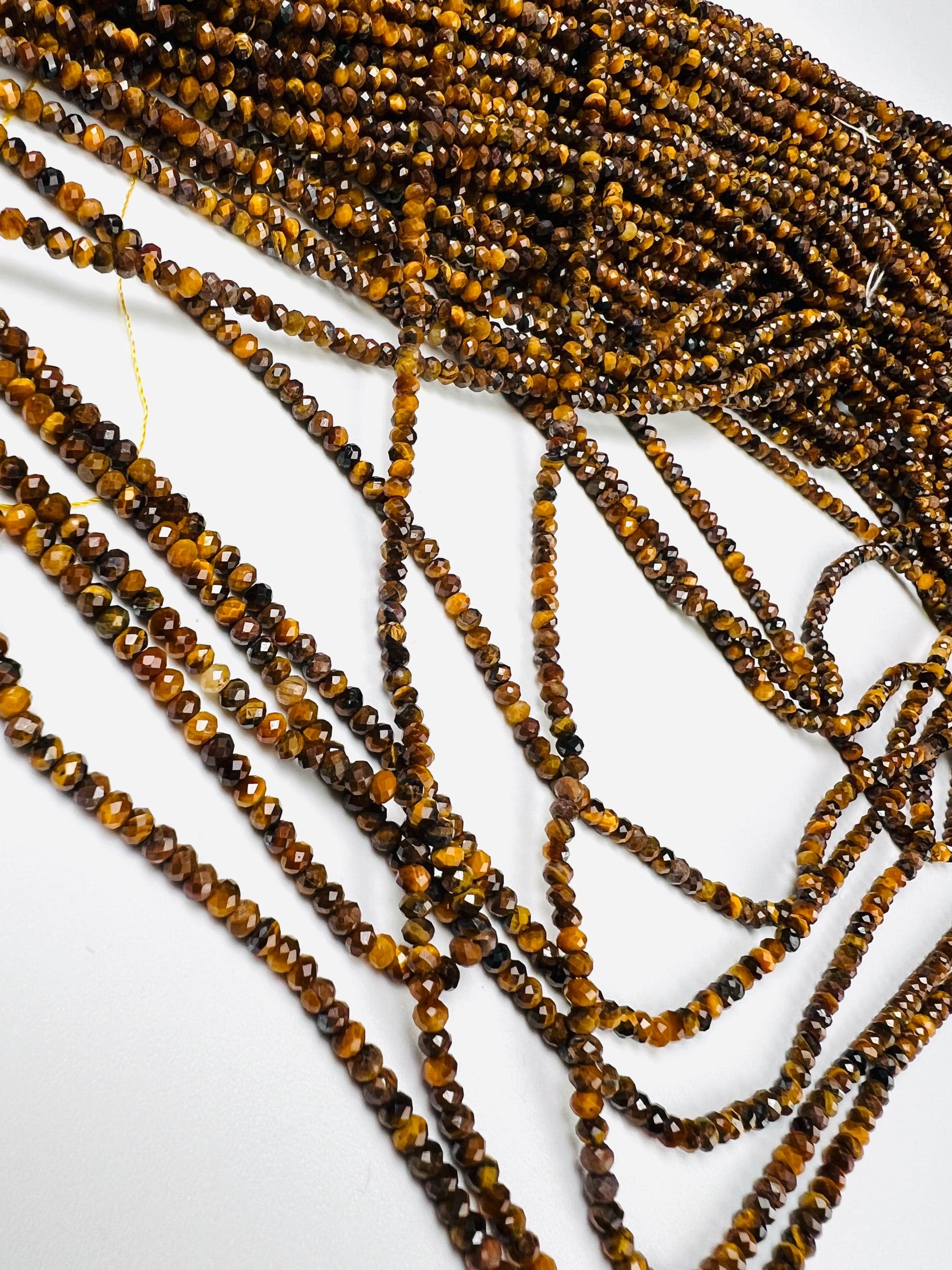 Natural Tiger Eye 3.5-4mm Faceted Rondelle, Jewelry Making Natural Tiger Eye Gemstone Beads 15" Strand
