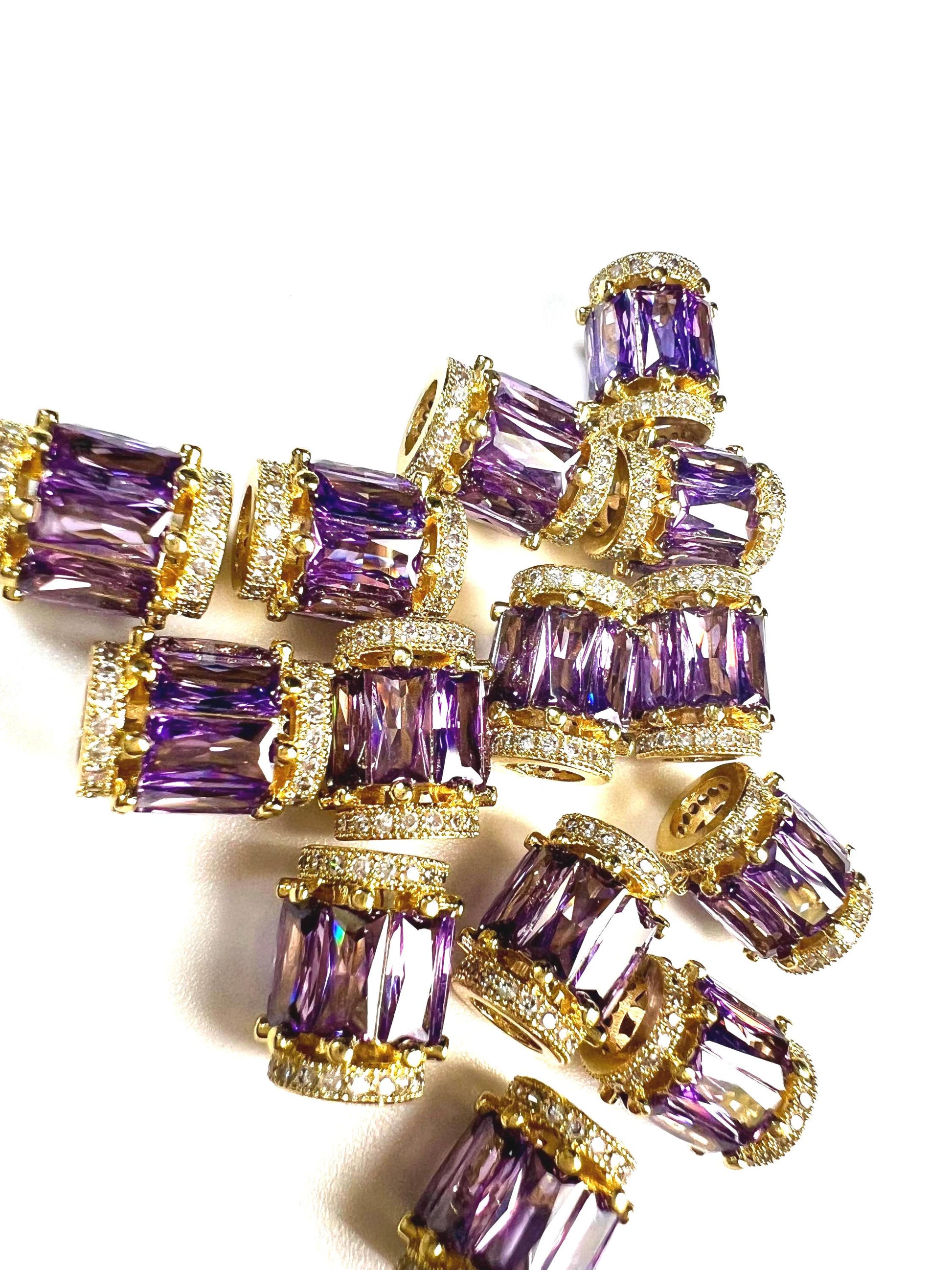 CZ micro pave diamond drum shape Amethyst Bead high quality non Tarnish cubic Zirconia jewelry making charm spacer 1Pc.
