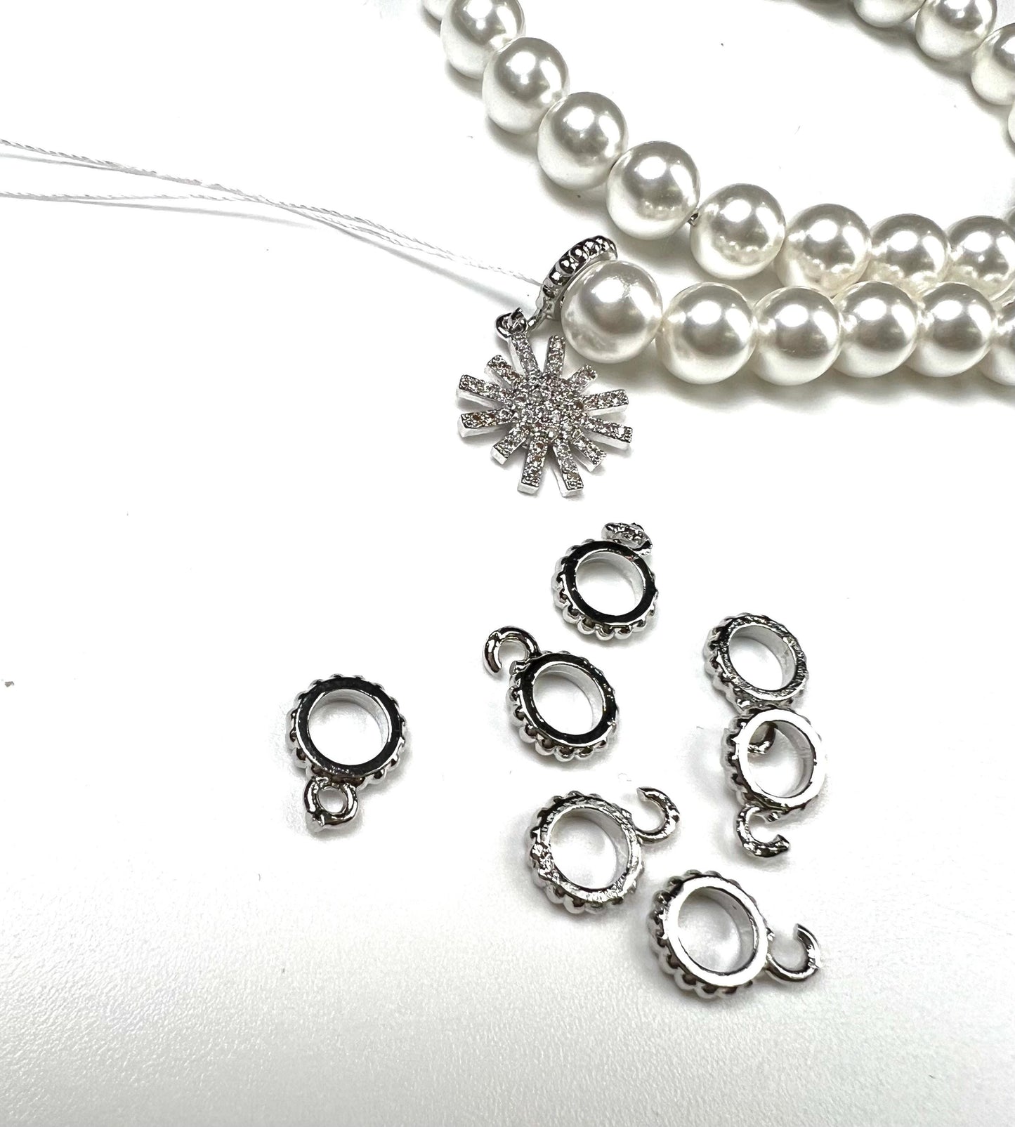 Charm holder Circle bail with open ring pendant holder 8mm 1 piece Rhodium Silver