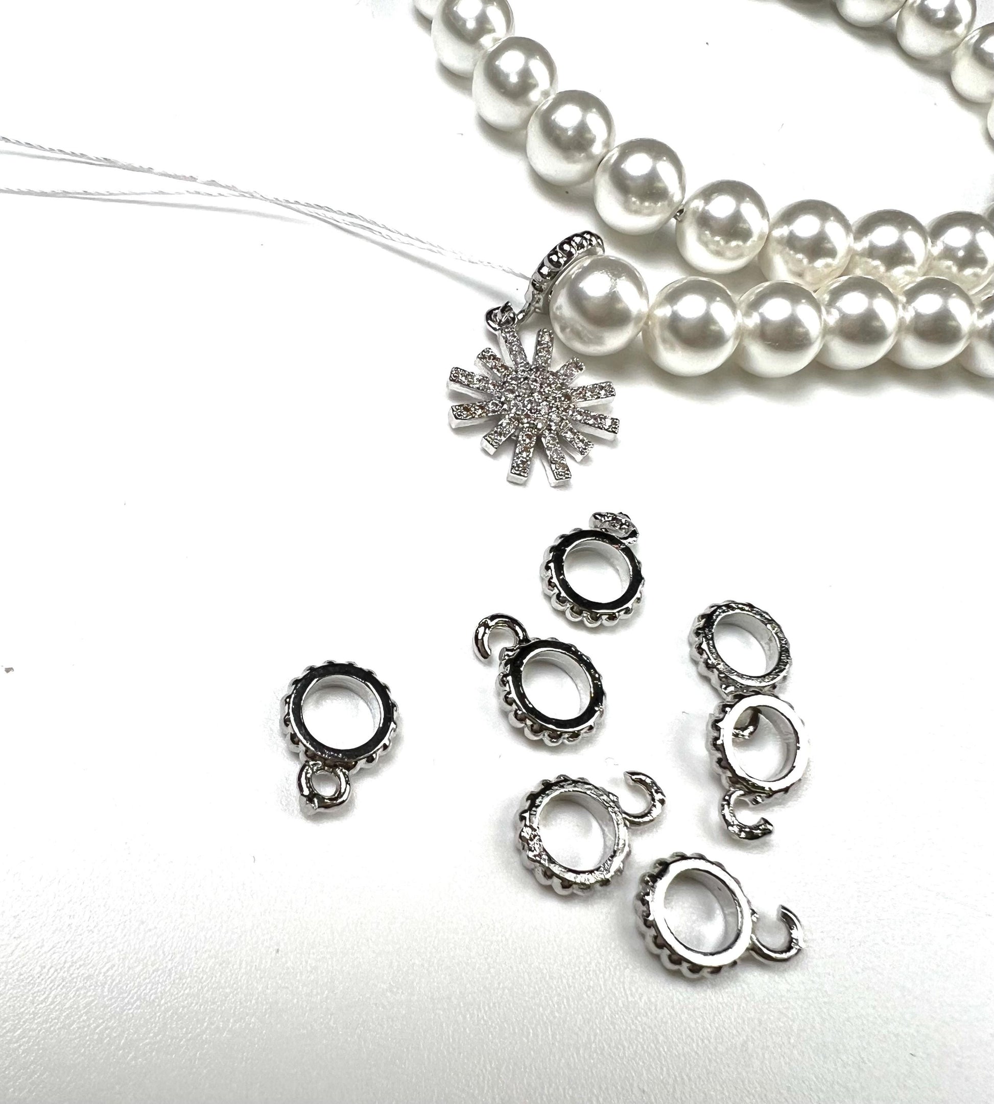 Charm holder Circle bail with open ring pendant holder 8mm 1 piece Rhodium Silver