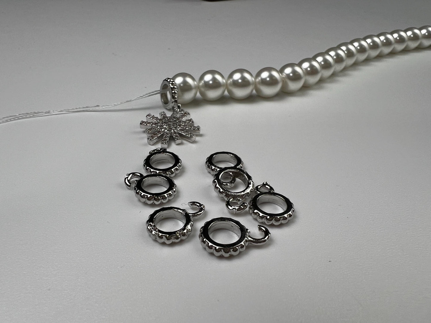 Charm holder Circle bail with open ring pendant holder 8mm 1 piece Rhodium Silver