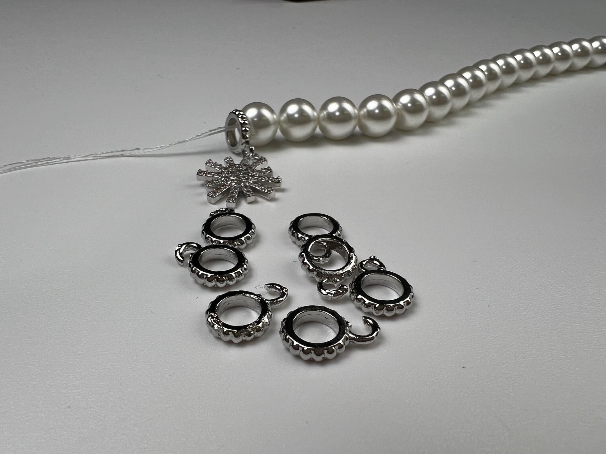 Charm holder Circle bail with open ring pendant holder 8mm 1 piece Rhodium Silver