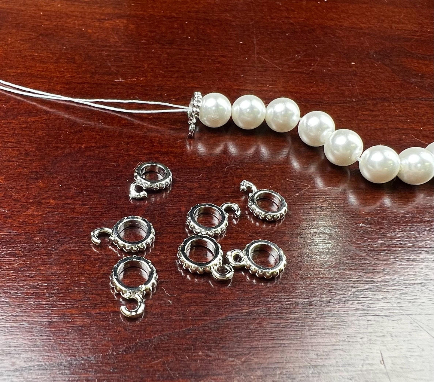 Charm holder Circle bail with open ring pendant holder 8mm 1 piece Rhodium Silver