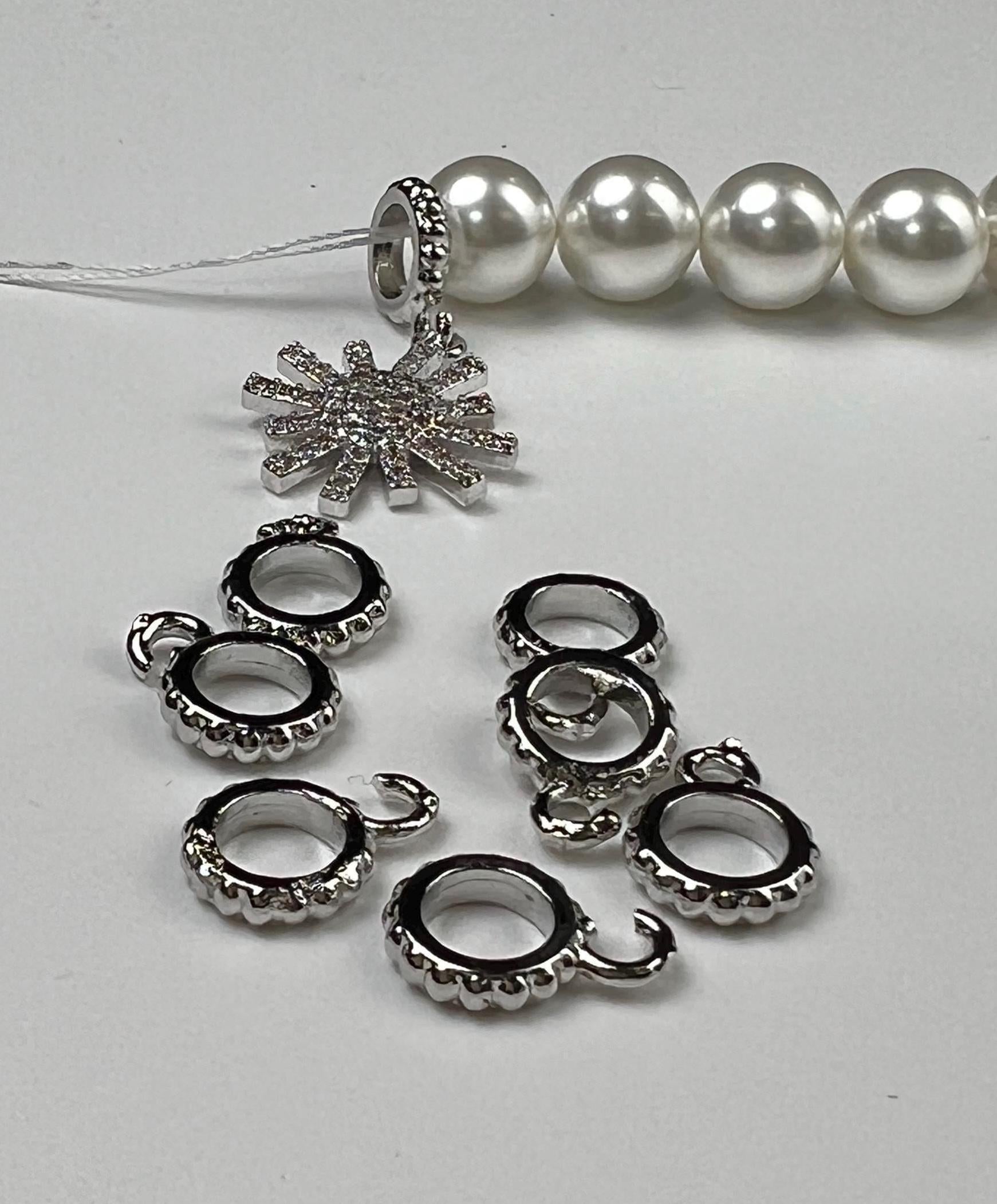 Charm holder Circle bail with open ring pendant holder 8mm 1 piece Rhodium Silver