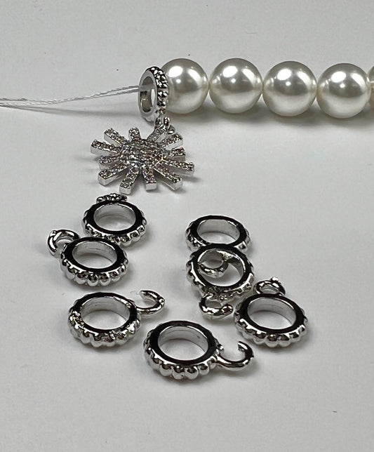 Charm holder Circle bail with open ring pendant holder 8mm 1 piece Rhodium Silver