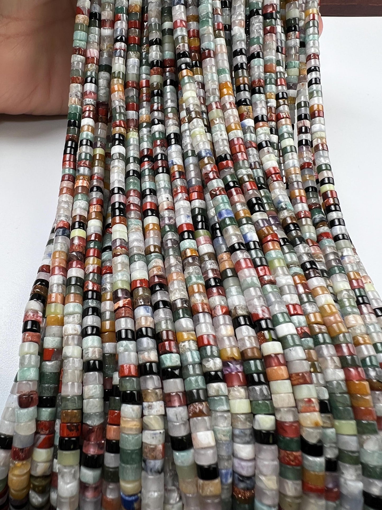 Natural Multi Gemstone Heishi Whhel tyre 4-4.5m roundel mix beads 15” full strand