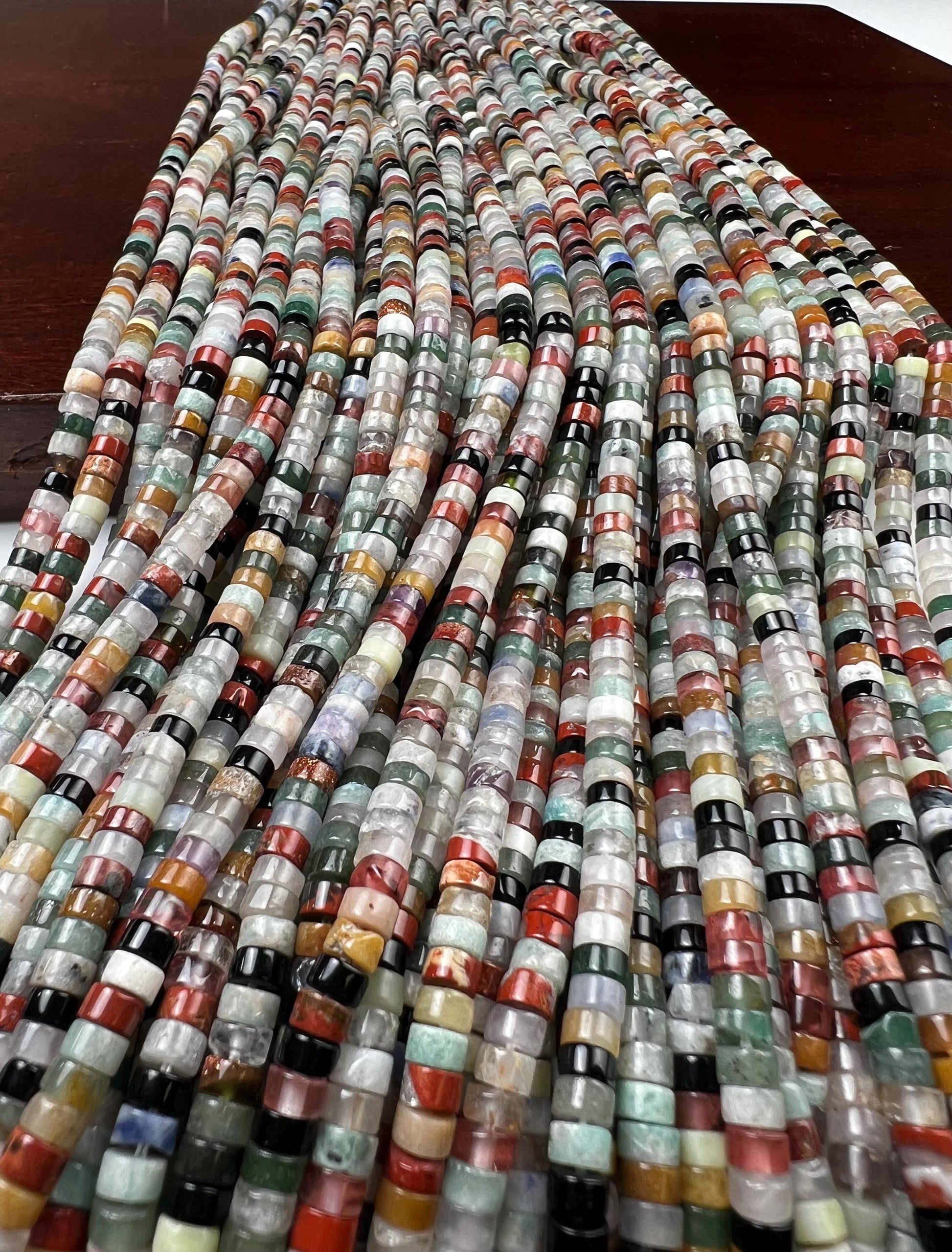 Natural Multi Gemstone Heishi Whhel tyre 4-4.5m roundel mix beads 15” full strand