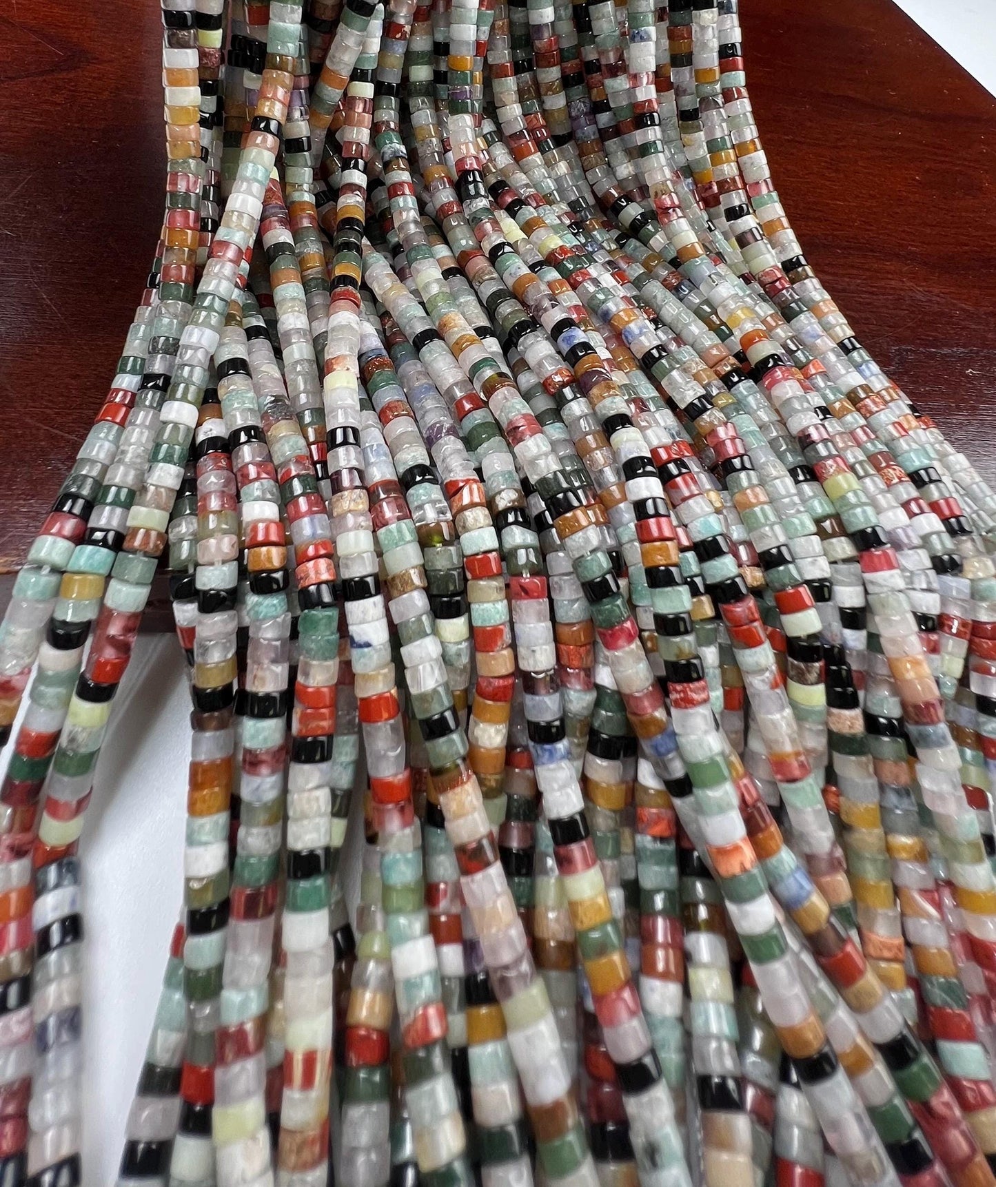 Natural Multi Gemstone Heishi Whhel tyre 4-4.5m roundel mix beads 15” full strand