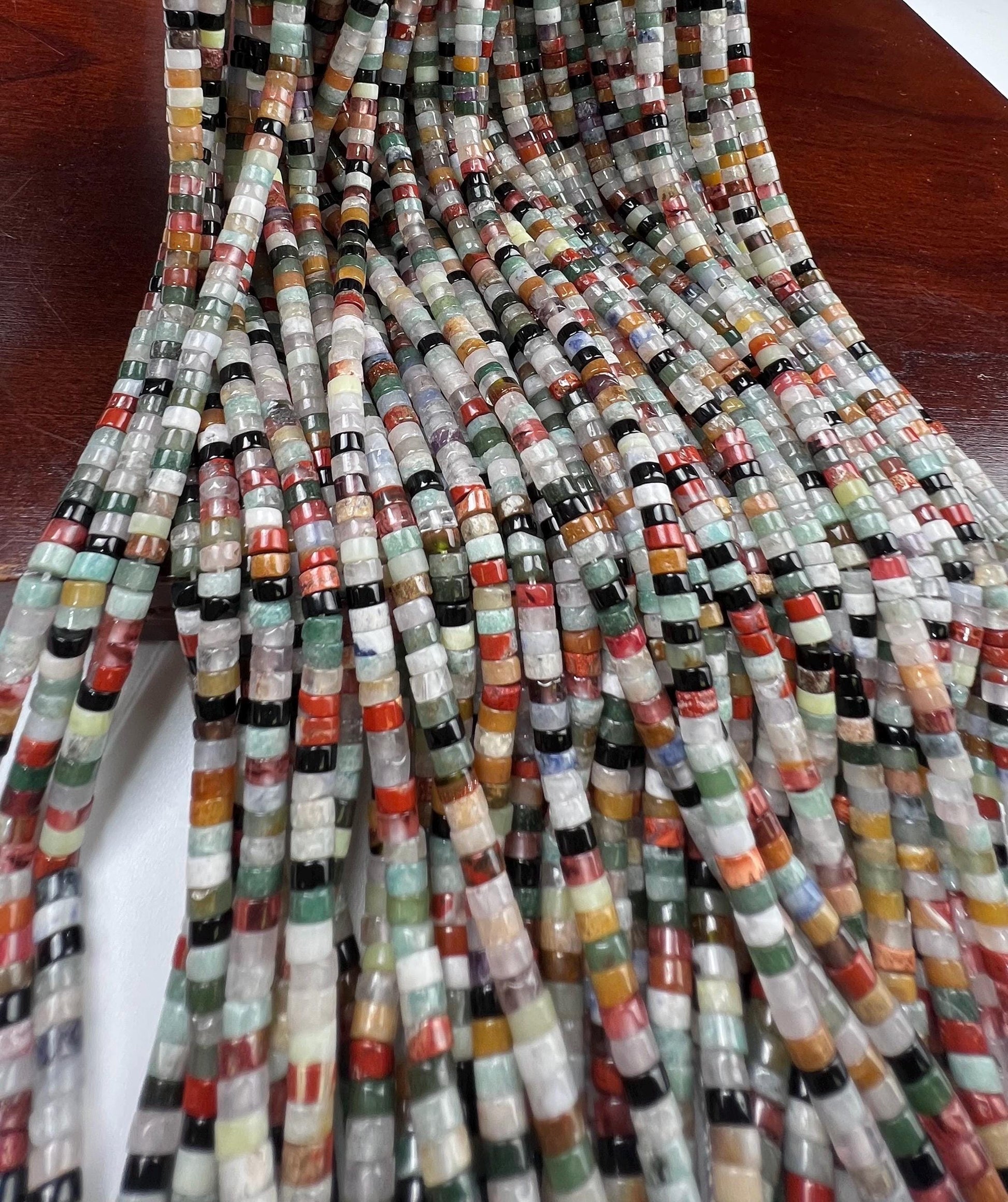 Natural Multi Gemstone Heishi Whhel tyre 4-4.5m roundel mix beads 15” full strand