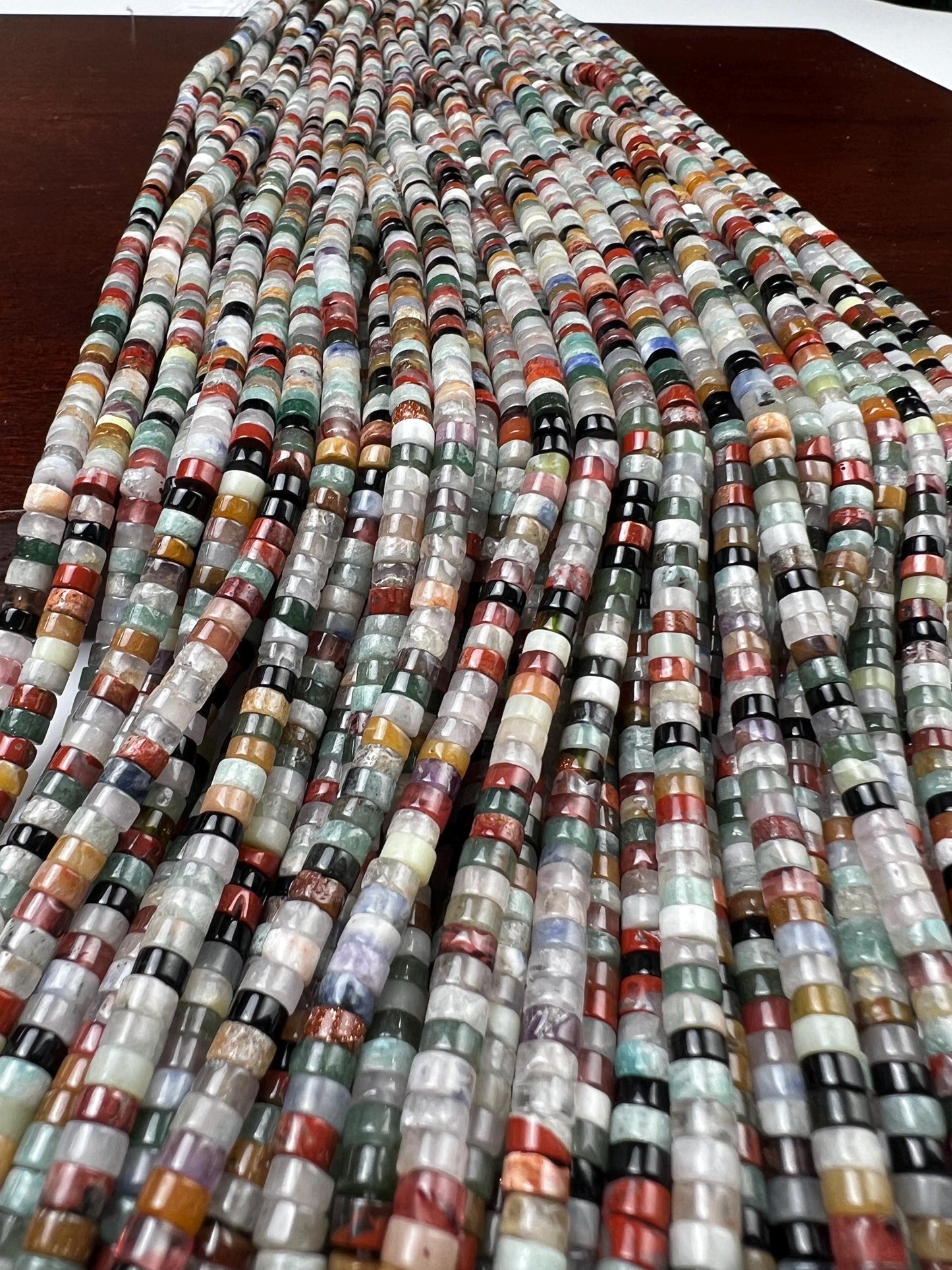 Natural Multi Gemstone Heishi Whhel tyre 4-4.5m roundel mix beads 15” full strand