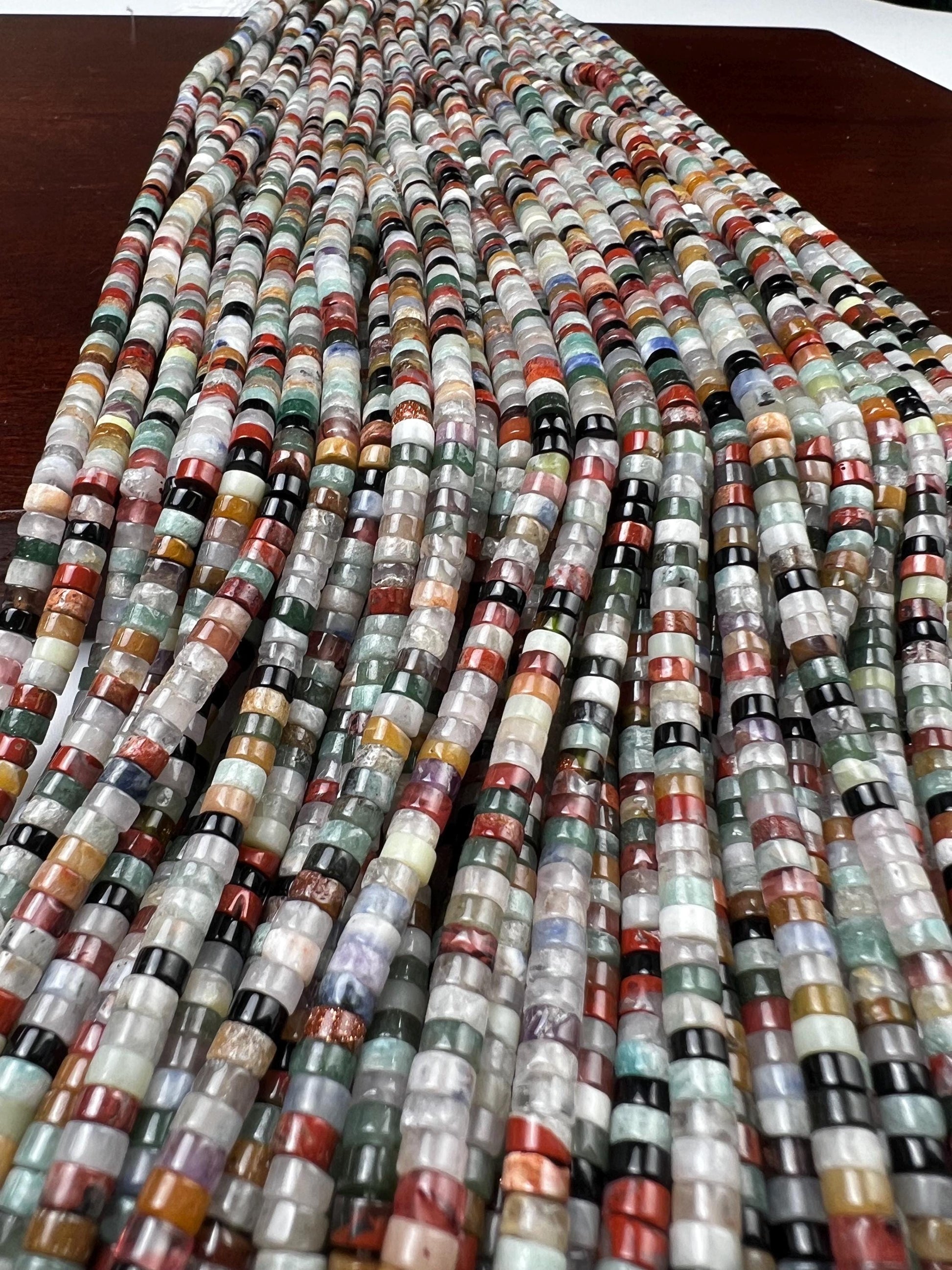 Natural Multi Gemstone Heishi Whhel tyre 4-4.5m roundel mix beads 15” full strand