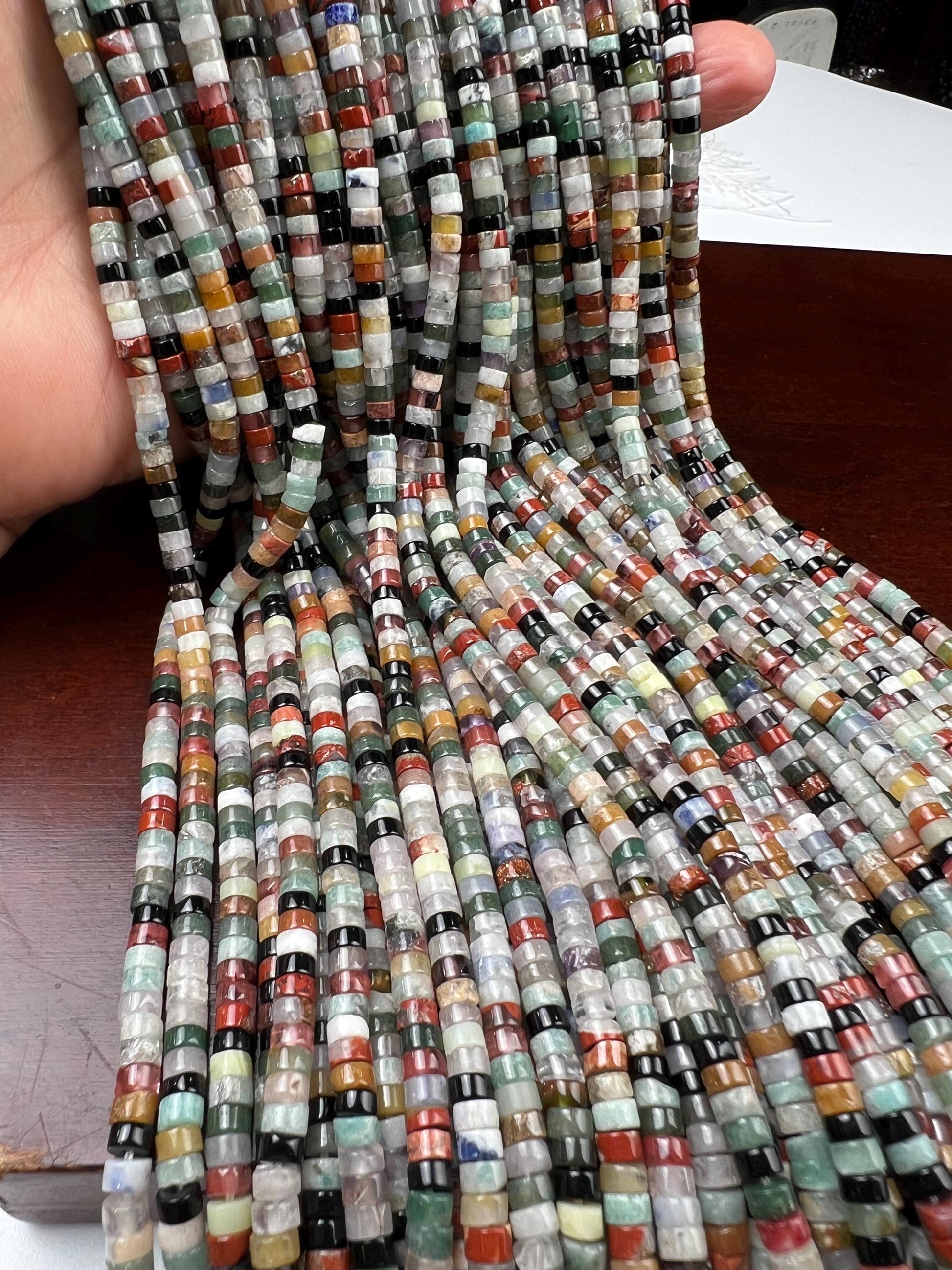 Natural Multi Gemstone Heishi Whhel tyre 4-4.5m roundel mix beads 15” full strand