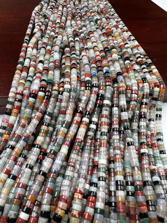 Natural Multi Gemstone Heishi Whhel tyre 4-4.5m roundel mix beads 15” full strand