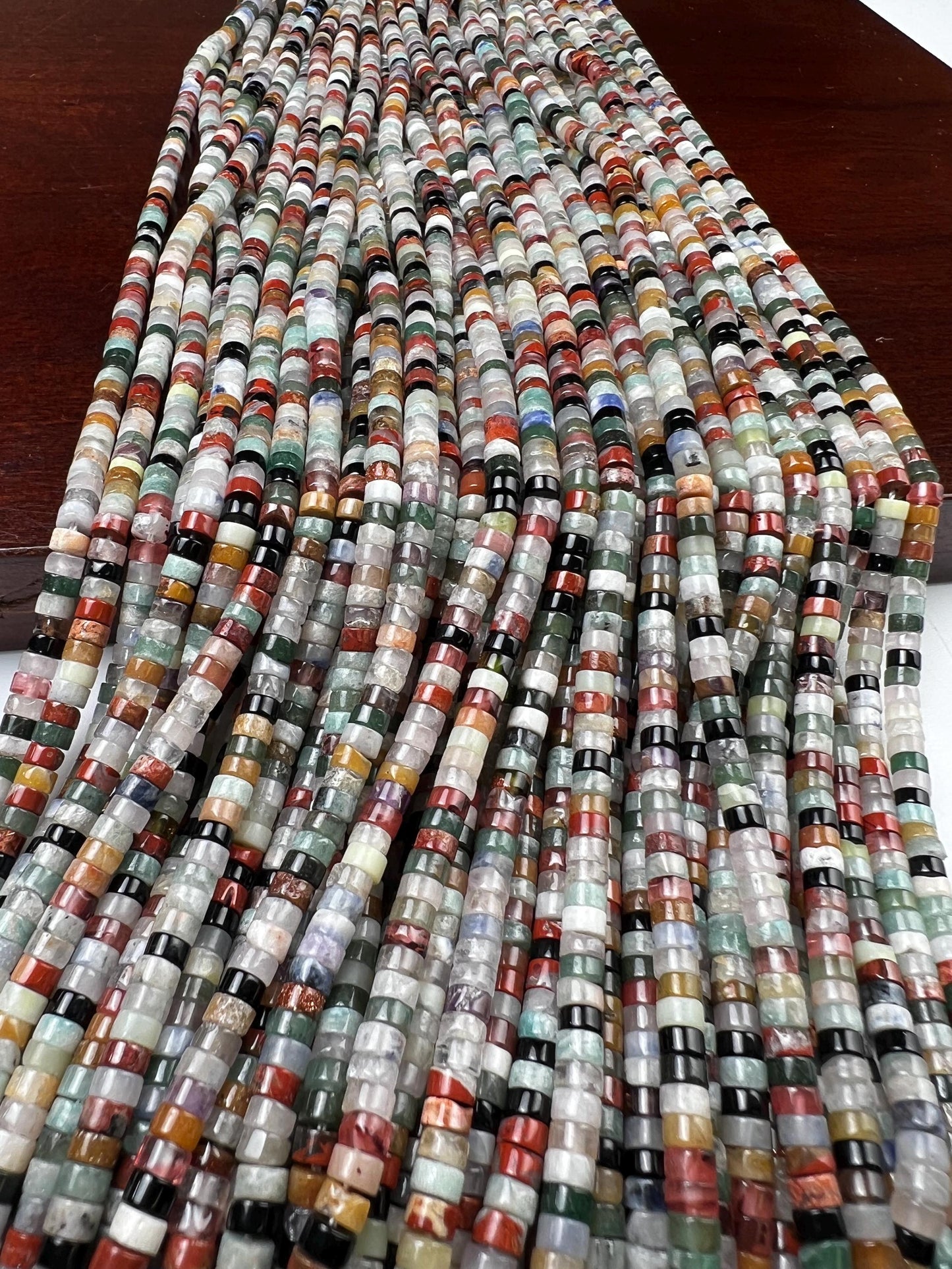 Natural Multi Gemstone Heishi Whhel tyre 4-4.5m roundel mix beads 15” full strand