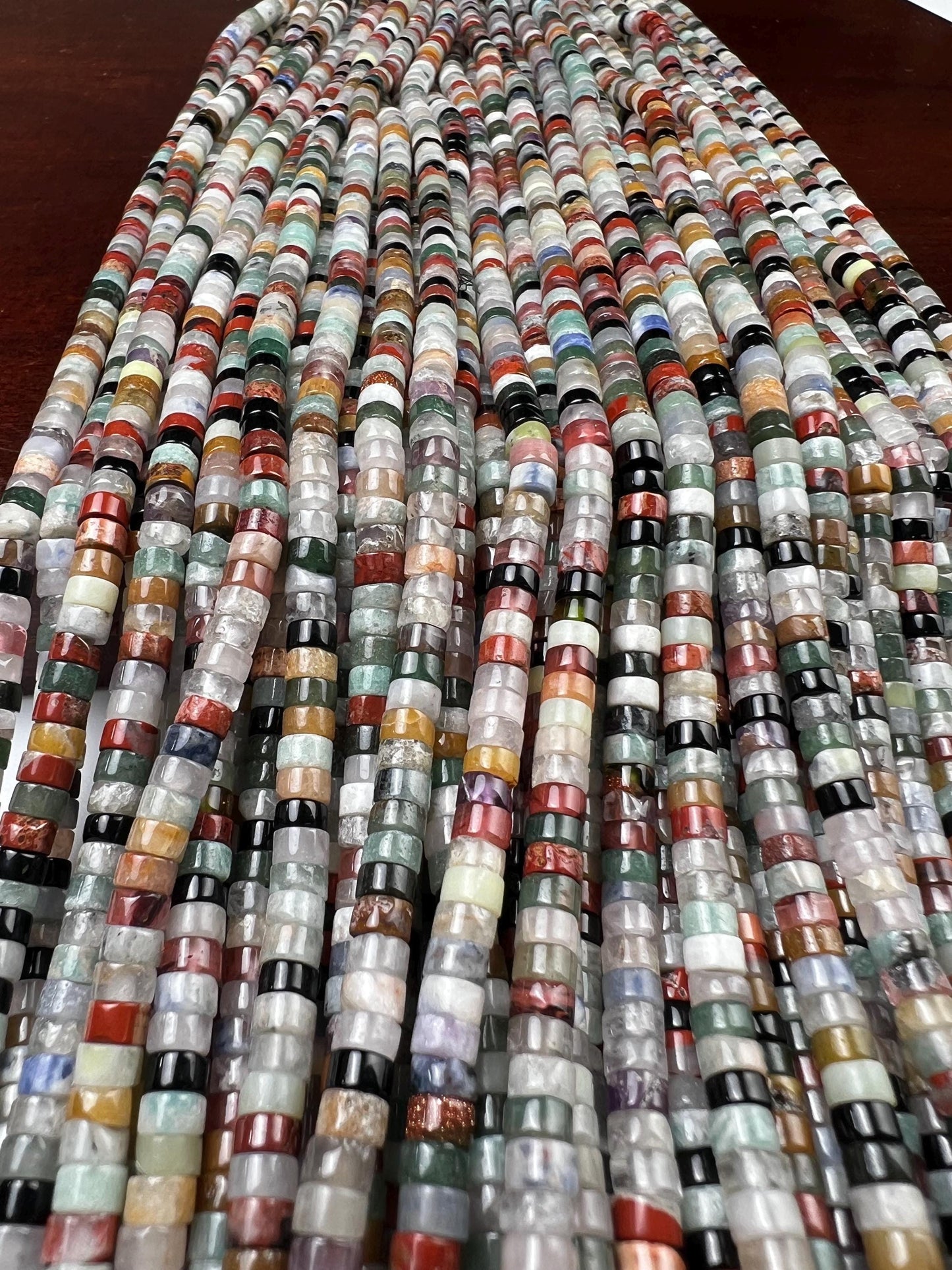 Natural Multi Gemstone Heishi Whhel tyre 4-4.5m roundel mix beads 15” full strand