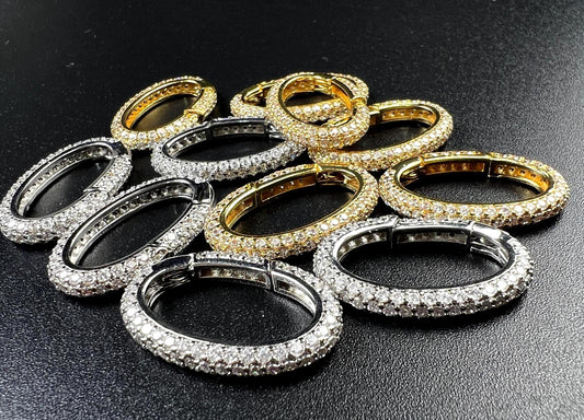 Cubic Zirconia CZ Diamond Micro Pave Push In Carabiner Oval Clasp double sided Diamond setting Jewelry making fancy clasp 1pc 28mm long