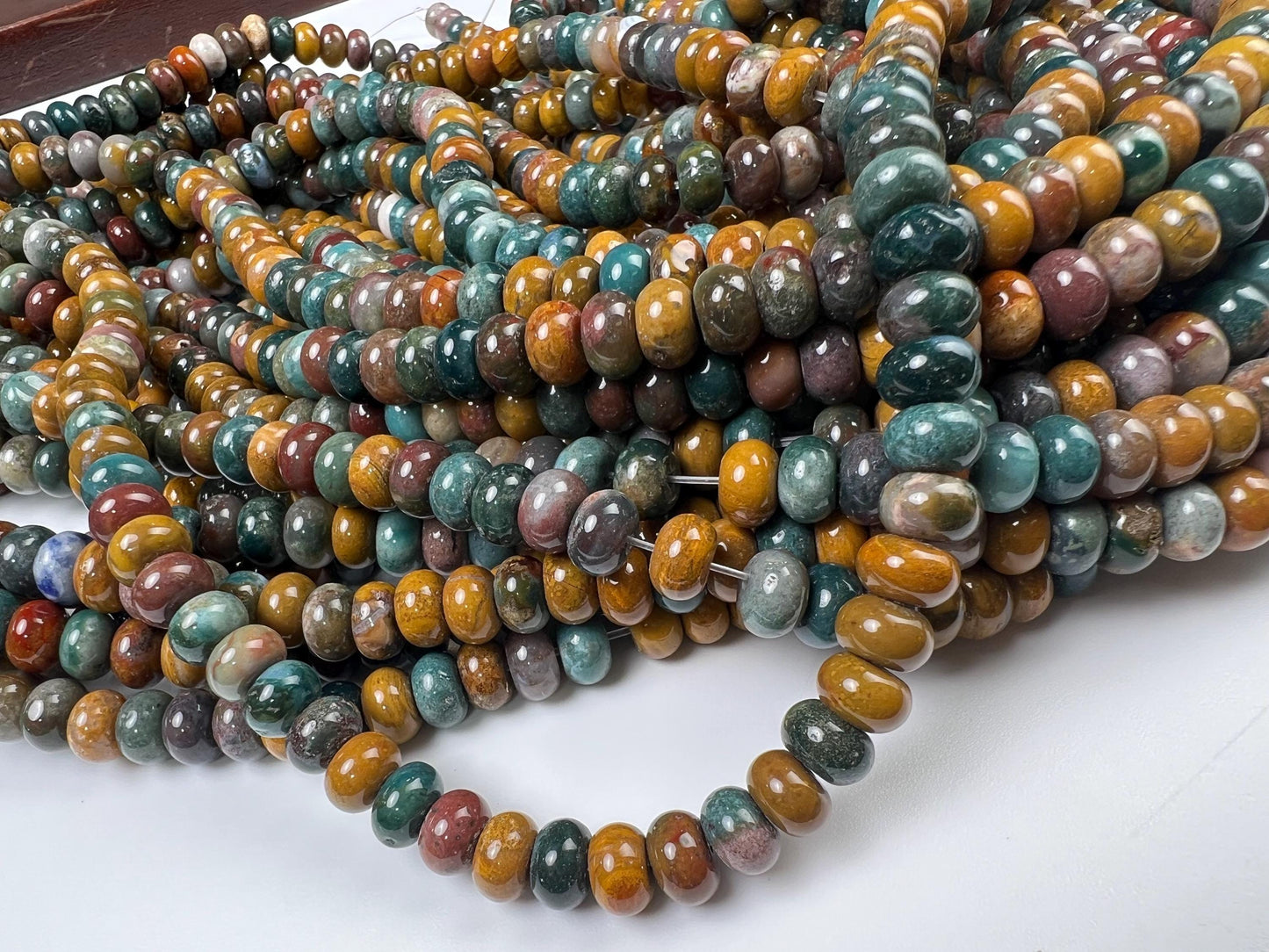 Natural Ocean jasper 8mm Smooth Roundel beads for jewelry making 15” full strand