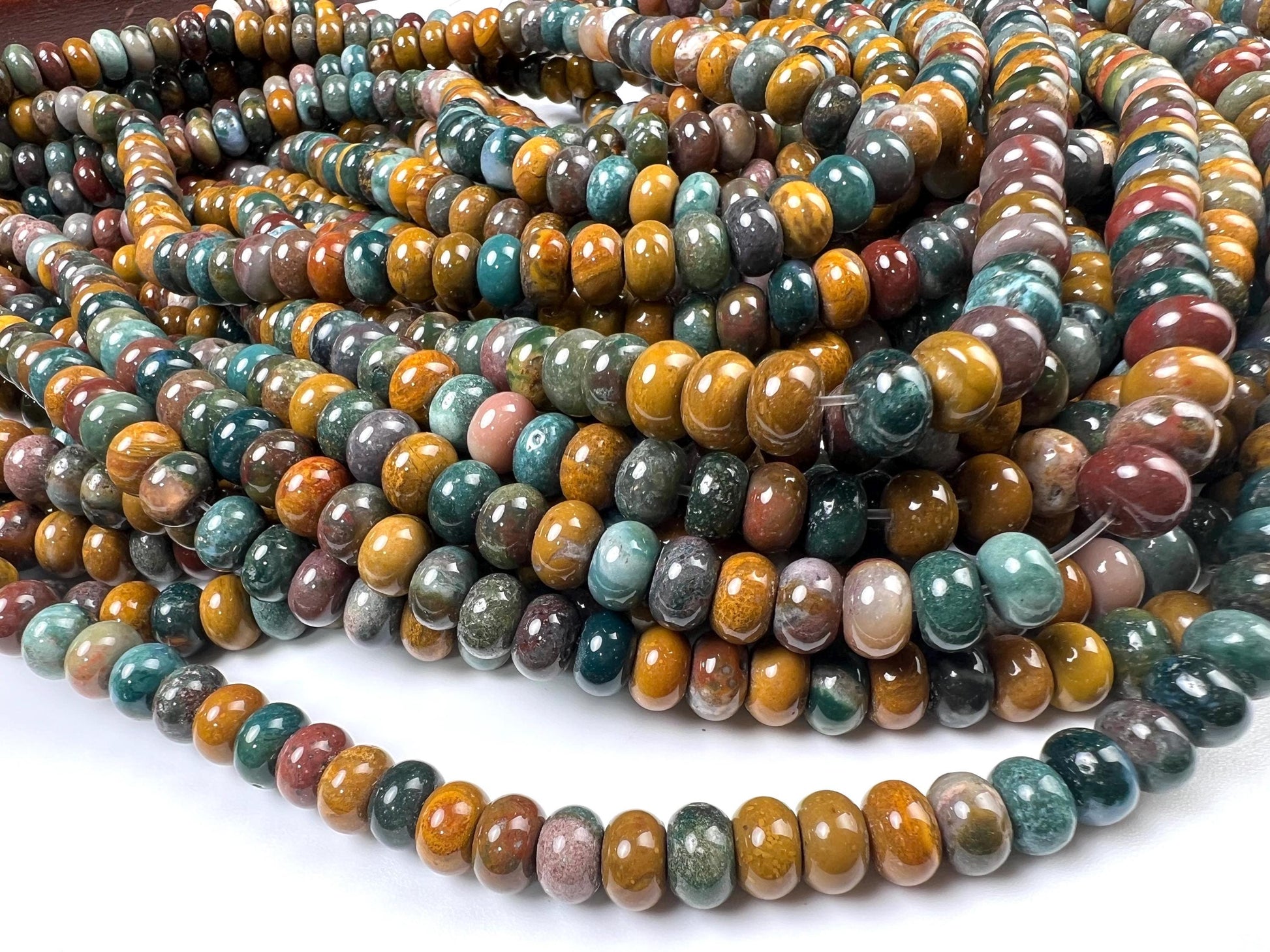 Natural Ocean jasper 8mm Smooth Roundel beads for jewelry making 15” full strand