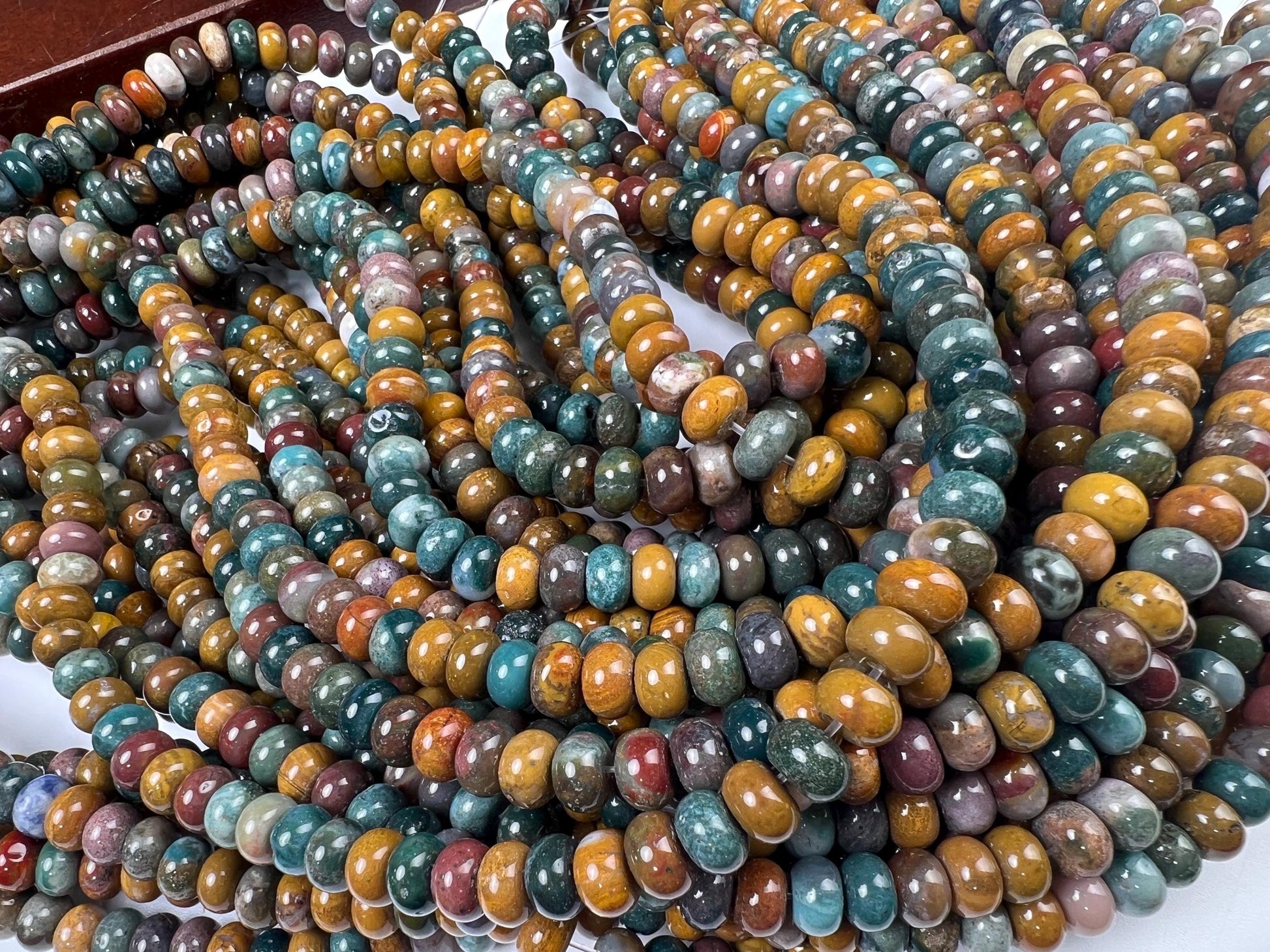 Natural Ocean jasper 8mm Smooth Roundel beads for jewelry making 15” full strand