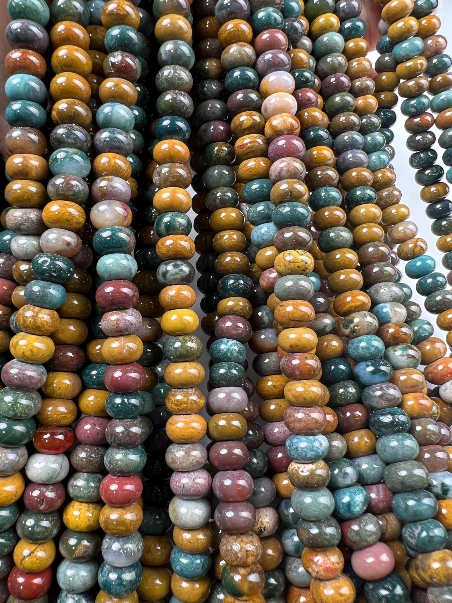 Natural Ocean jasper 8mm Smooth Roundel beads for jewelry making 15” full strand