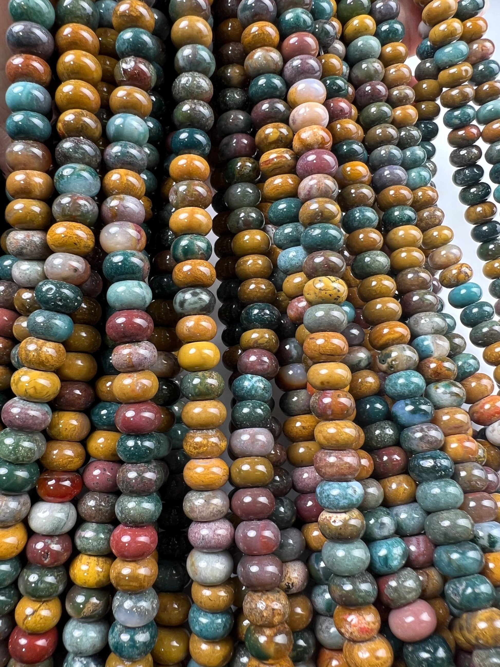 Natural Ocean jasper 8mm Smooth Roundel beads for jewelry making 15” full strand