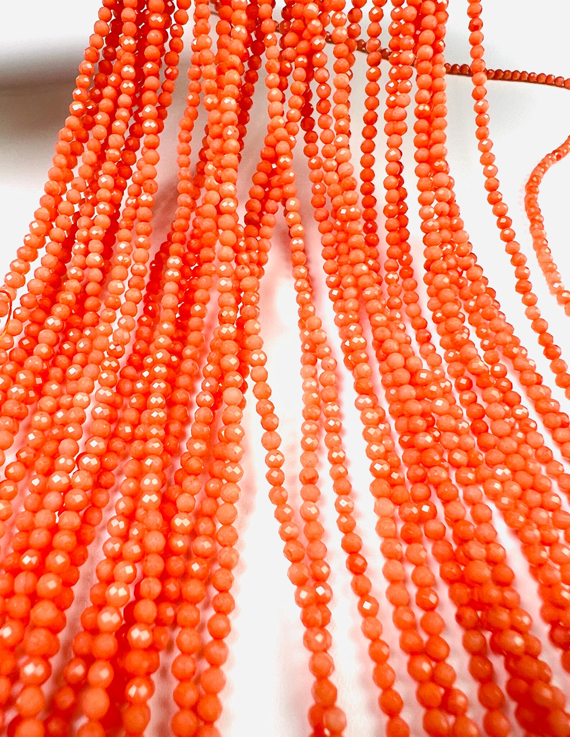 Natural Italian coral Rice Faveted 2.5mm salmon pink beads AAA quality Round Beads 15.25" long Strand