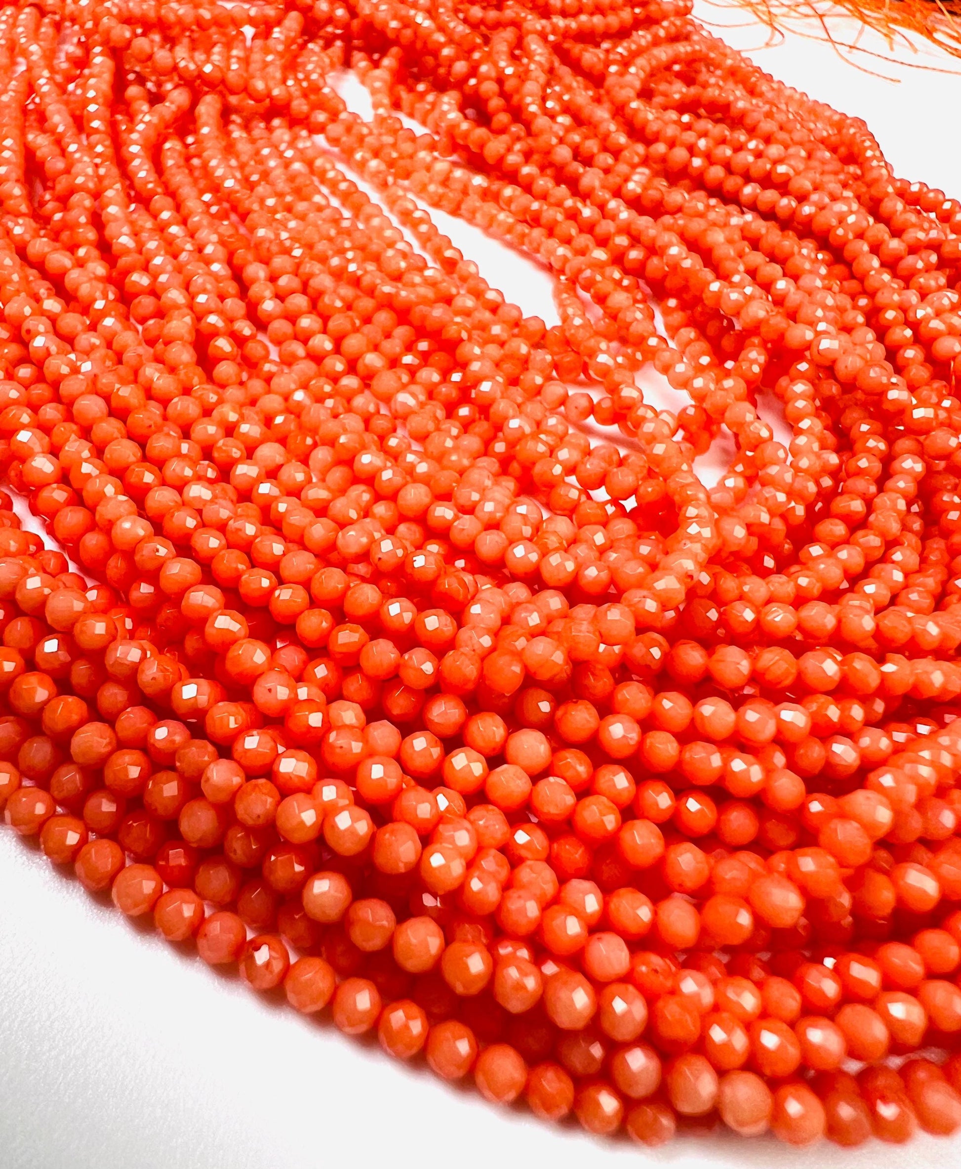 Natural Italian coral Rice Faveted 2.5mm salmon pink beads AAA quality Round Beads 15.25" long Strand