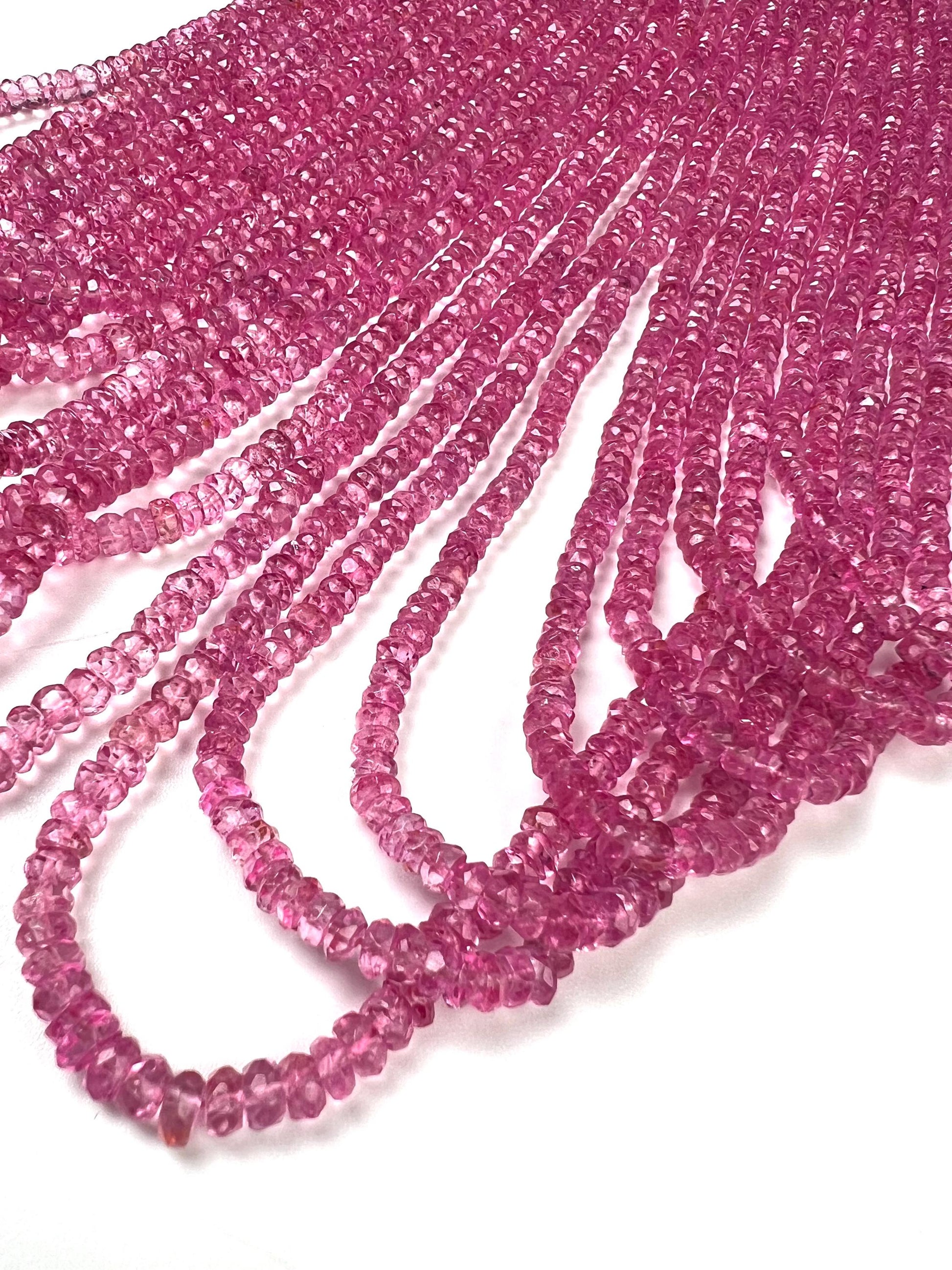 Genuine Pink Topaz Fuchsia pink Faceted Rondelle Gemstone Beads AAA quality sweet deep pink magenta beads for jewelry making 6”, 12” strand