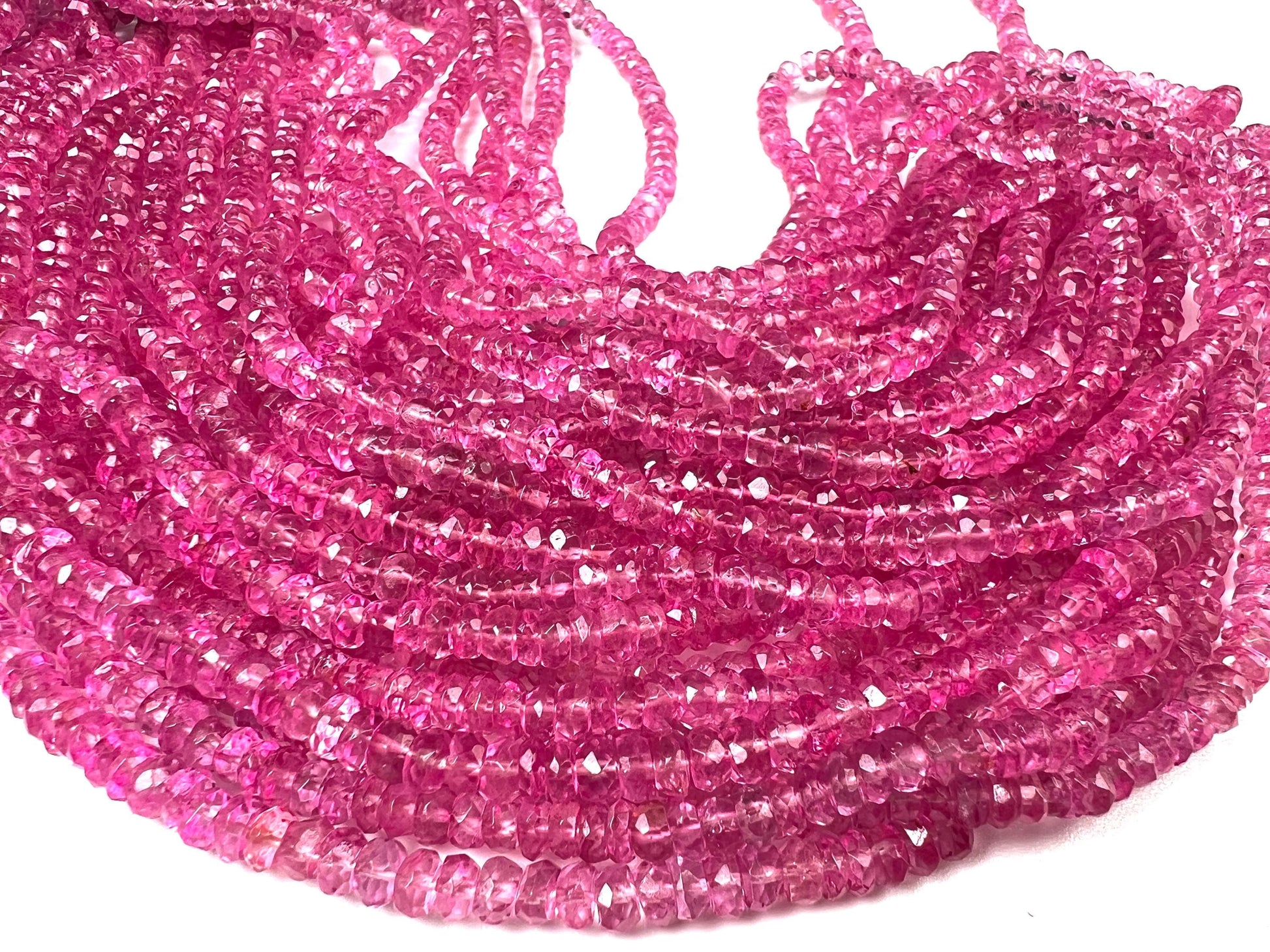 Genuine Pink Topaz Fuchsia pink Faceted Rondelle Gemstone Beads AAA quality sweet deep pink magenta beads for jewelry making 6”, 12” strand
