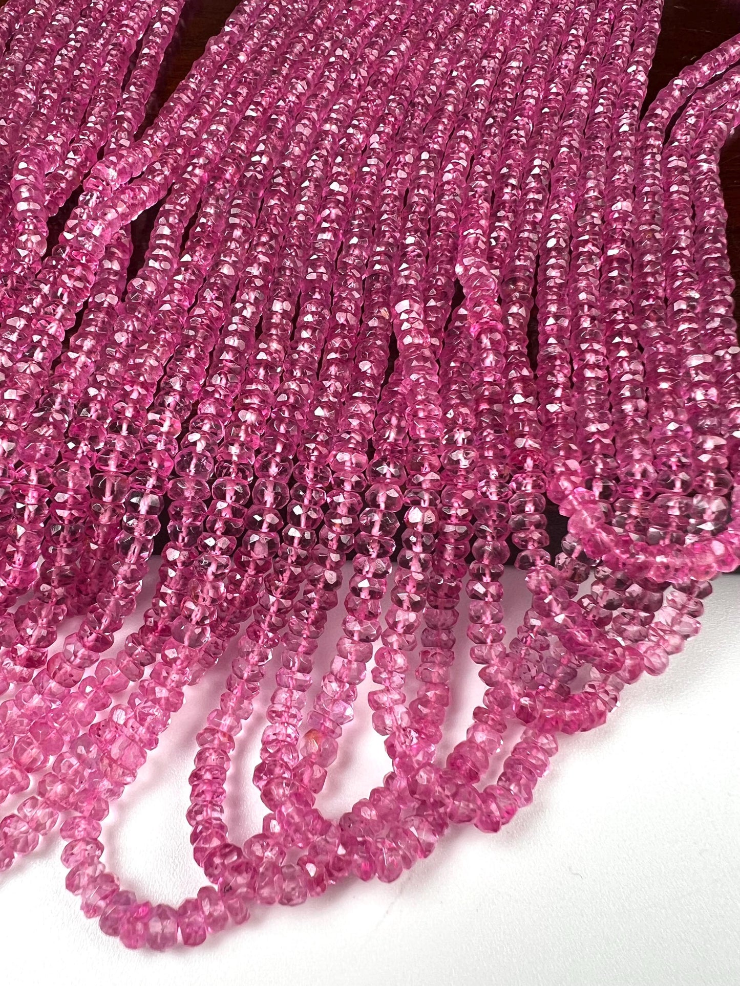 Genuine Pink Topaz Fuchsia pink Faceted Rondelle Gemstone Beads AAA quality sweet deep pink magenta beads for jewelry making 6”, 12” strand