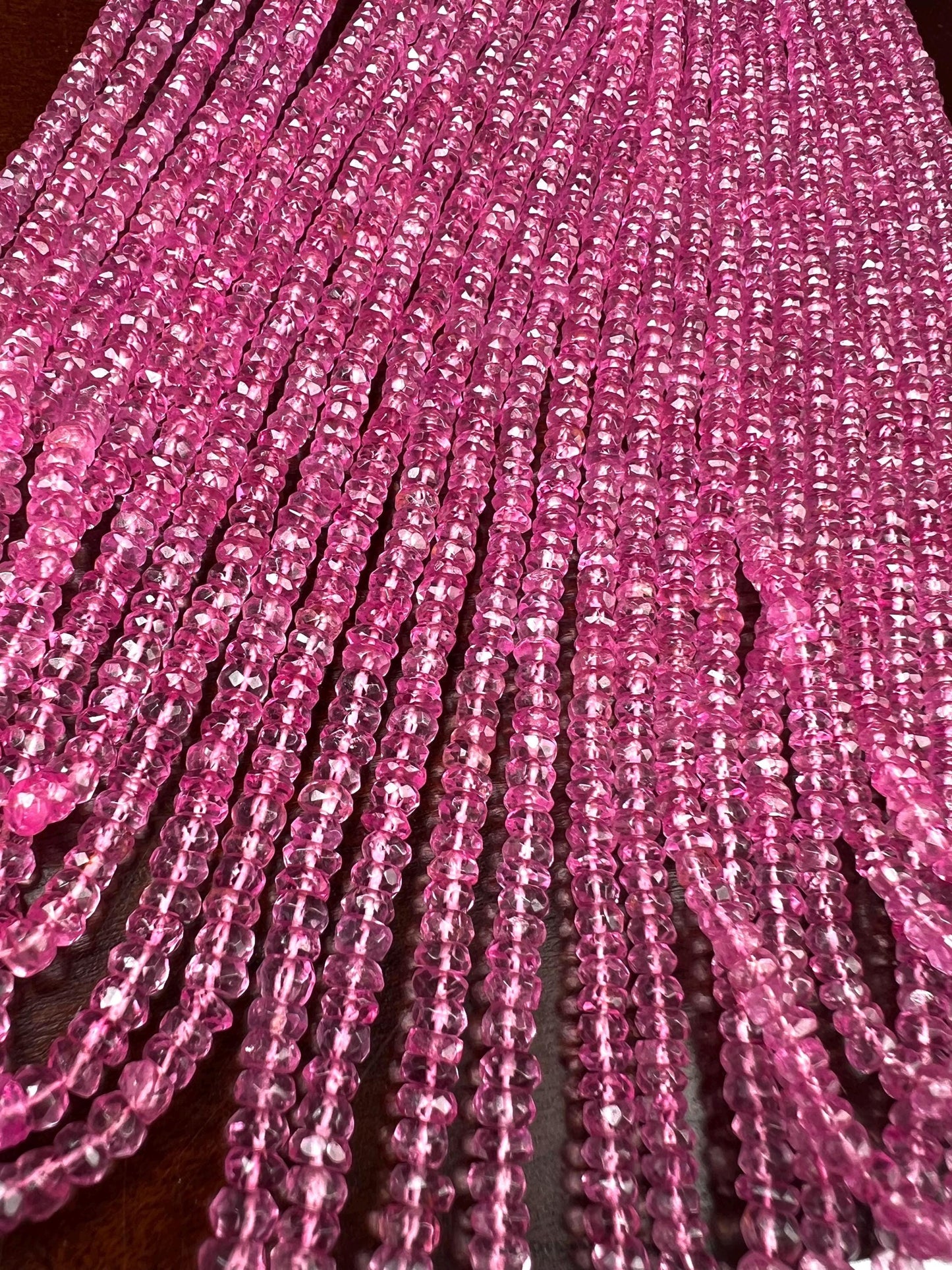 Genuine Pink Topaz Fuchsia pink Faceted Rondelle Gemstone Beads AAA quality sweet deep pink magenta beads for jewelry making 6”, 12” strand
