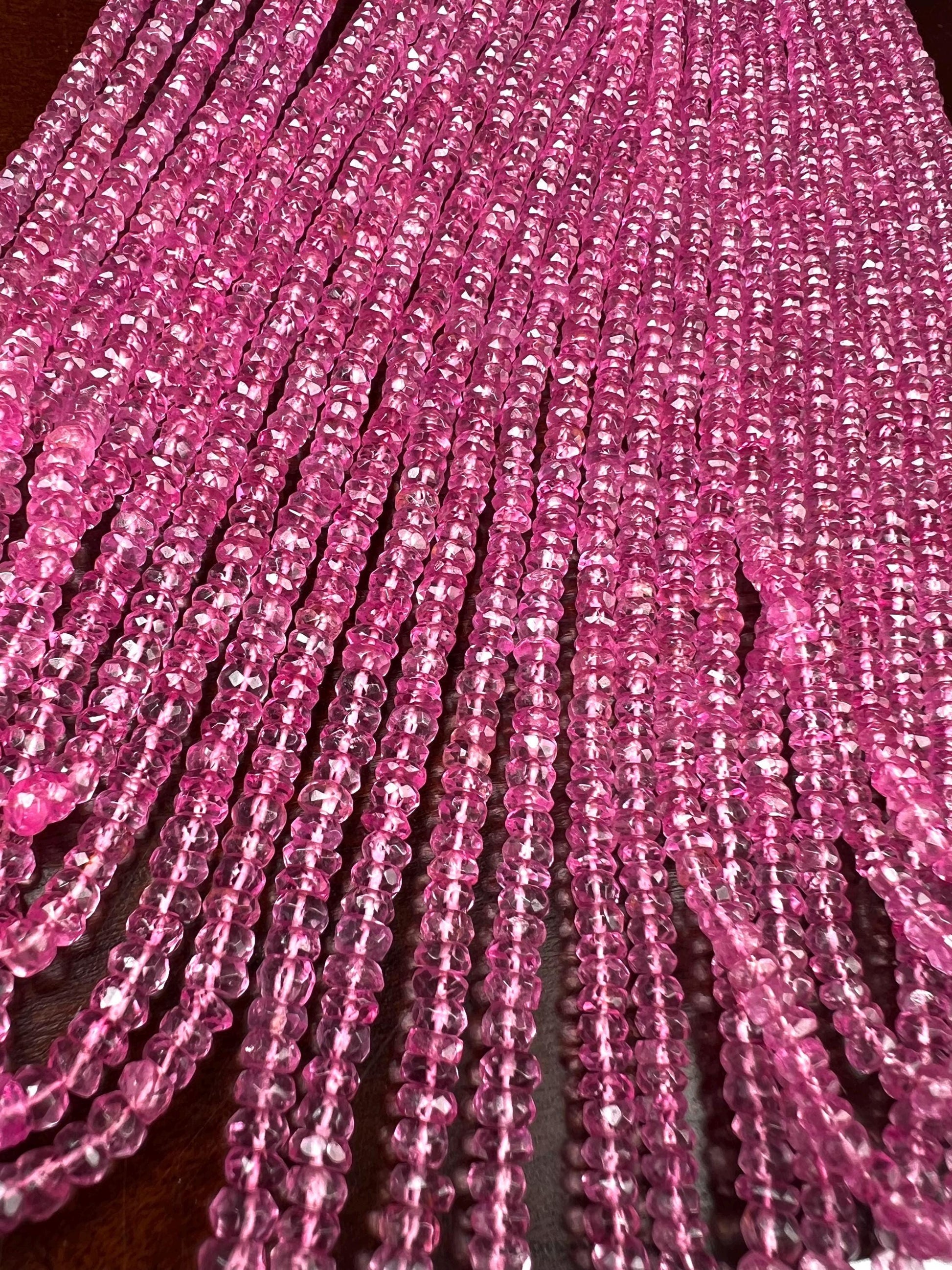 Genuine Pink Topaz Fuchsia pink Faceted Rondelle Gemstone Beads AAA quality sweet deep pink magenta beads for jewelry making 6”, 12” strand