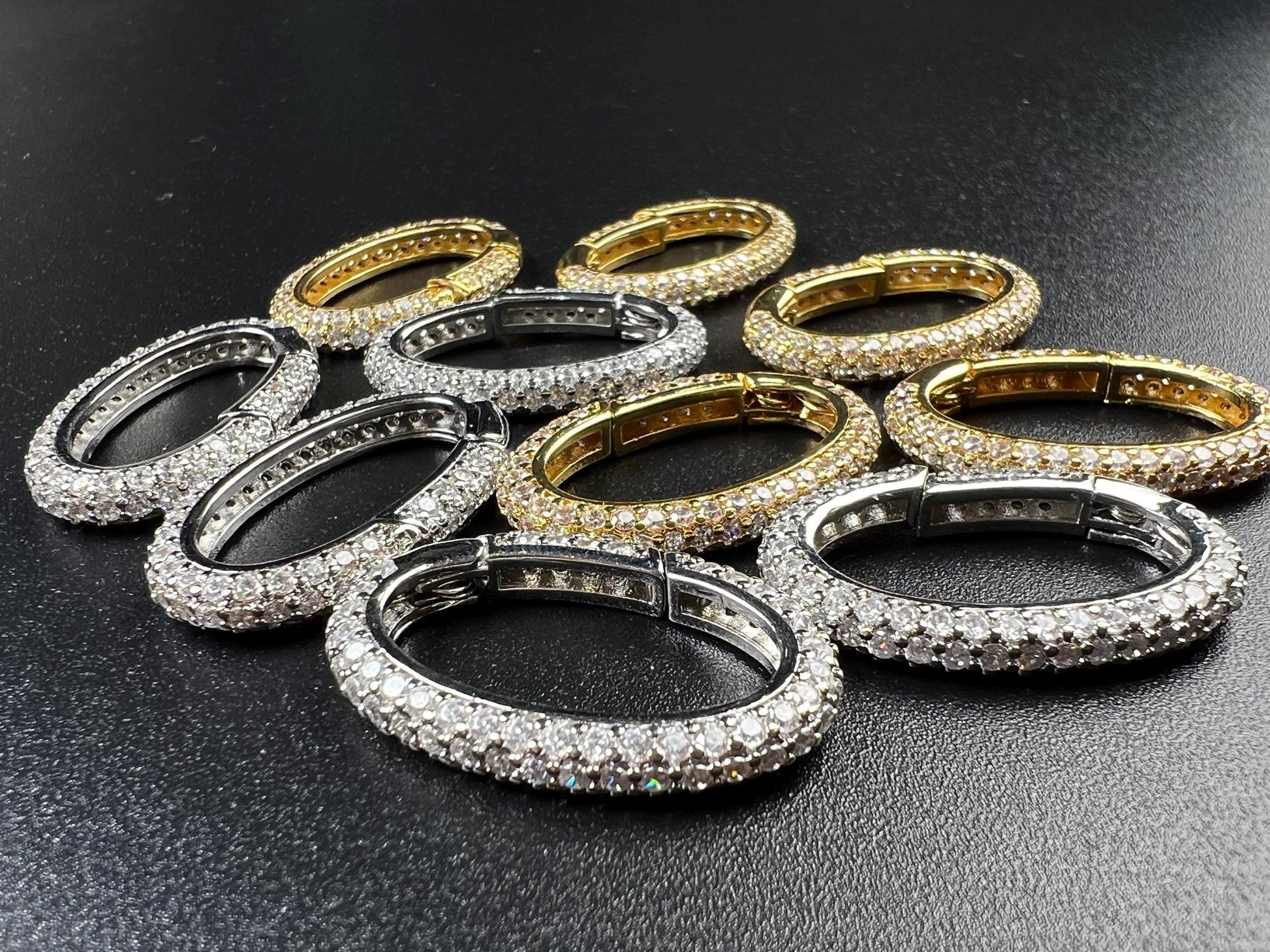 Cubic Zirconia CZ Diamond Micro Pave Push In Carabiner Oval Clasp double sided Diamond setting Jewelry making fancy clasp 1pc 28mm long