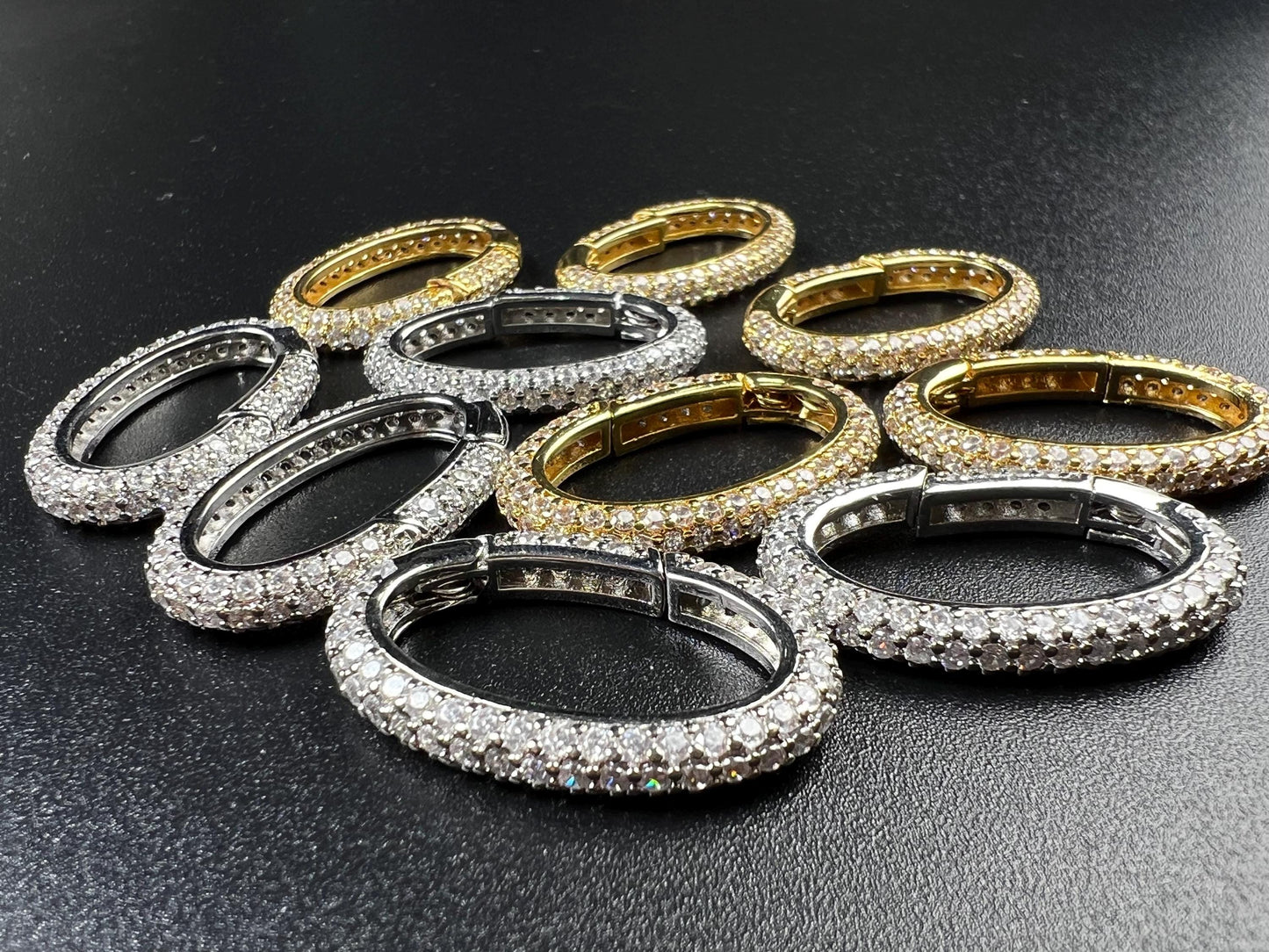 CZ Diamond carabiner clasp Micro Pave Push In open Oval double sided CZ Diamond setting Jewelry making fancy clasp 1pc 28mm long