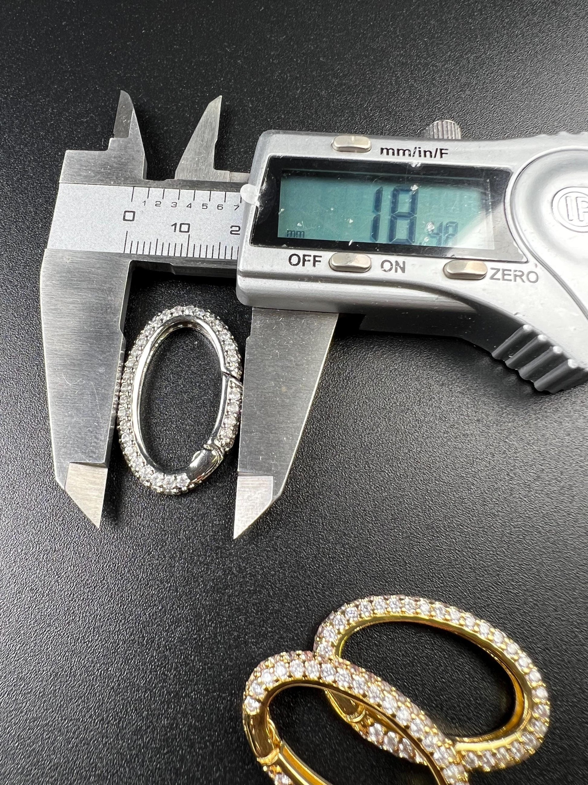 Cubic Zirconia CZ Diamond Micro Pave Push In Carabiner Oval Clasp double sided Diamond setting Jewelry making fancy clasp 1pc 28mm long