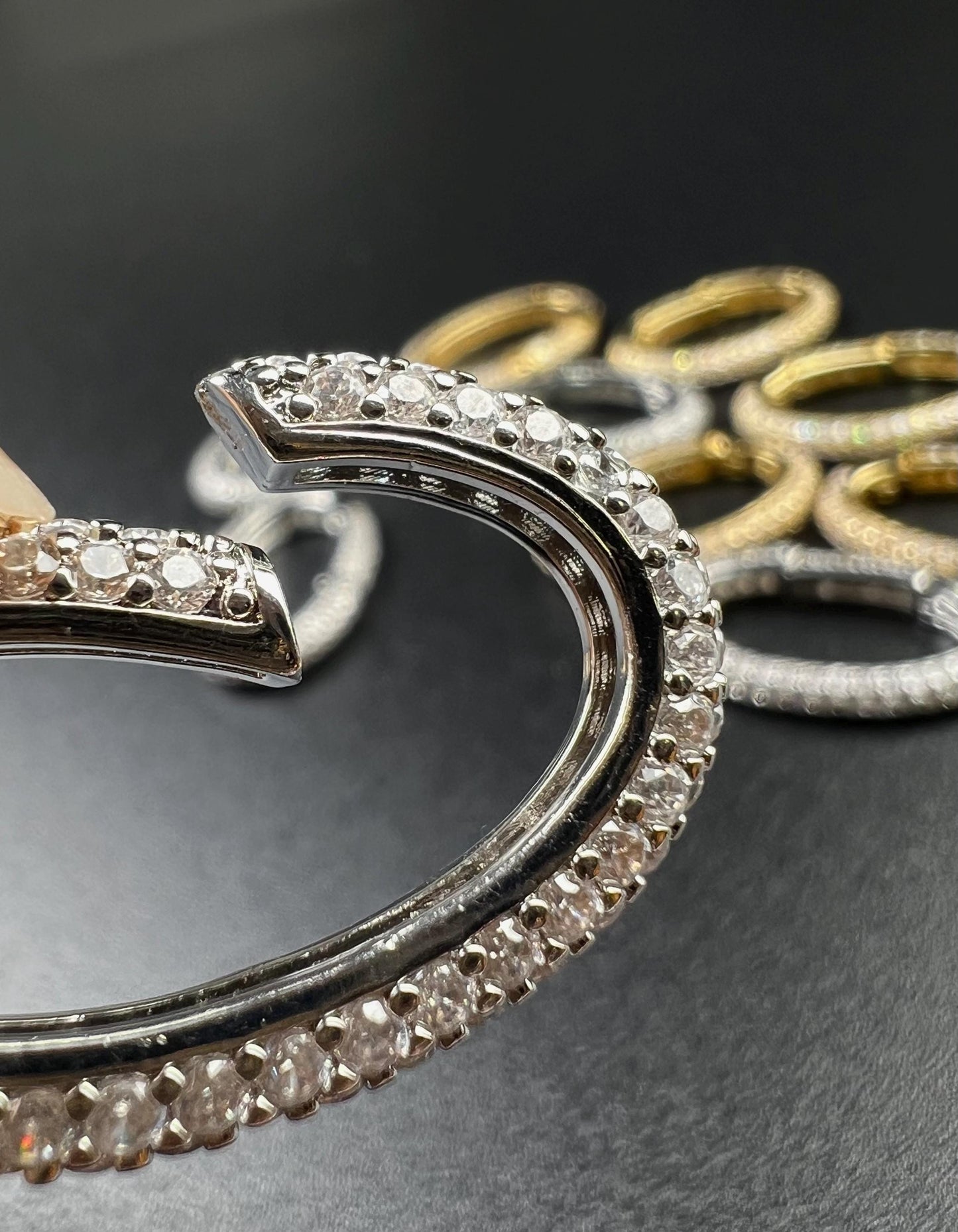 CZ Diamond carabiner clasp Micro Pave Push In open Oval double sided CZ Diamond setting Jewelry making fancy clasp 1pc 28mm long