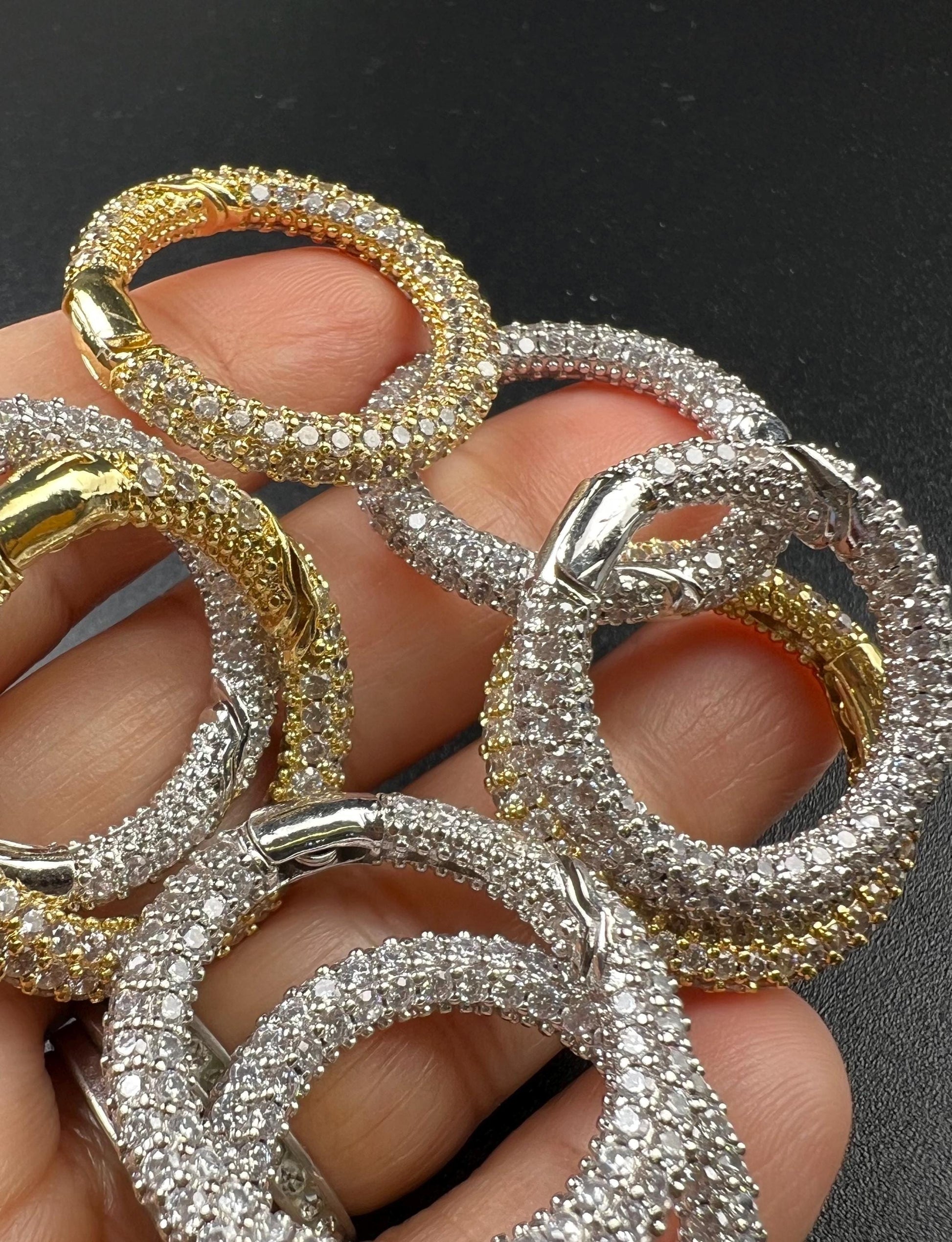 Cubic Zirconia CZ Diamond Micro Pave Push In Carabiner Circle Clasp double sided Diamond setting Jewelry making fancy clasp 1pc 17mm circle
