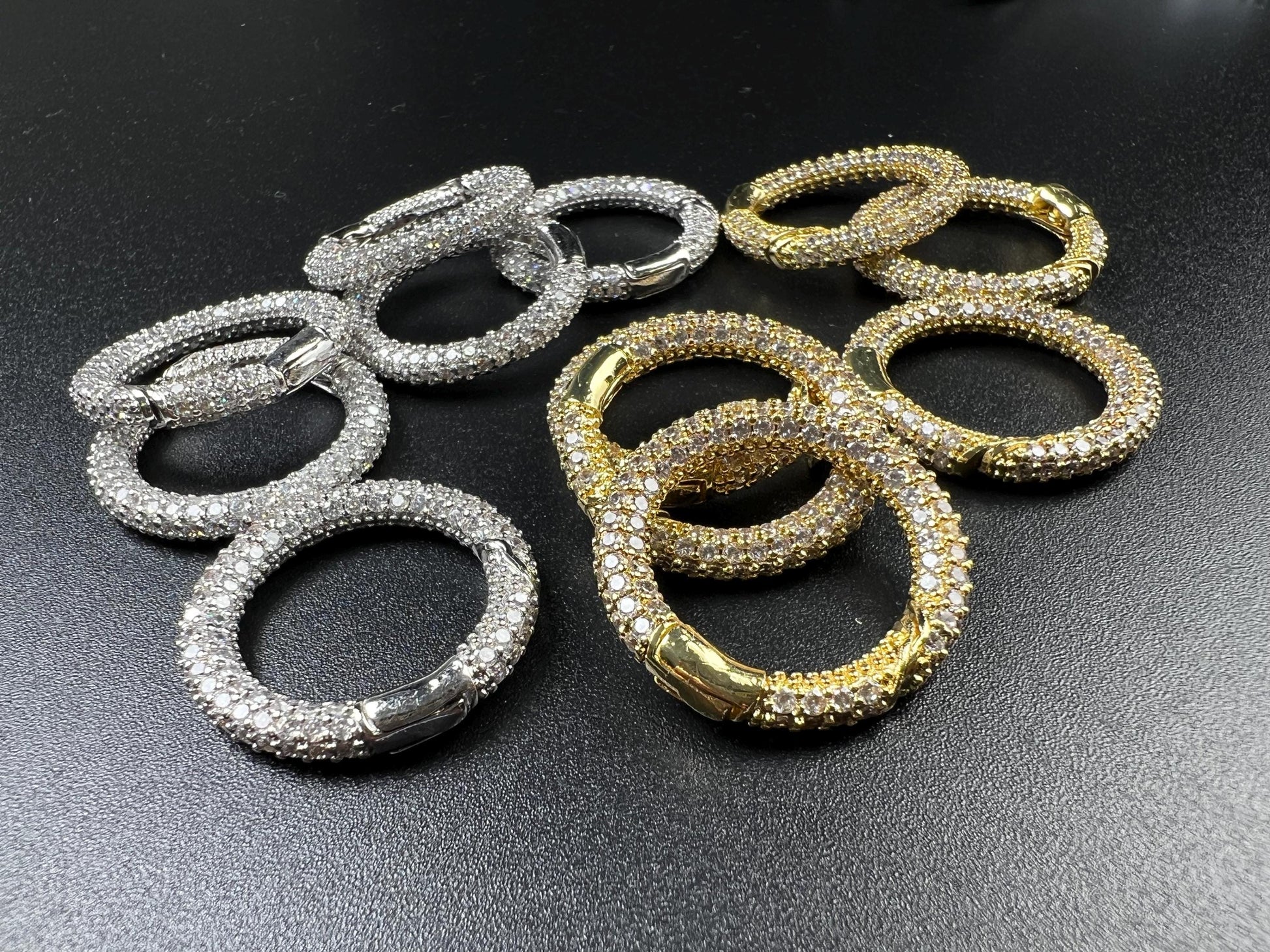 Cubic Zirconia CZ Diamond Micro Pave Push In Carabiner Circle Clasp double sided Diamond setting Jewelry making fancy clasp 1pc 17mm circle