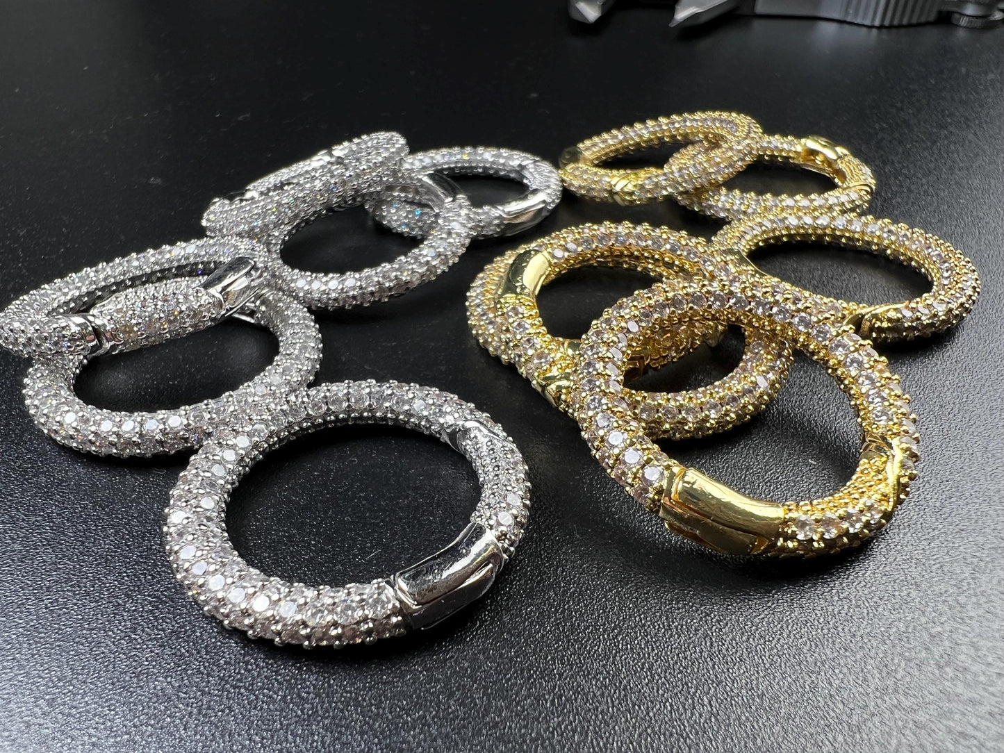 Cubic Zirconia CZ Diamond Micro Pave Push In Carabiner Circle Clasp double sided Diamond setting Jewelry making fancy clasp 1pc 17mm circle