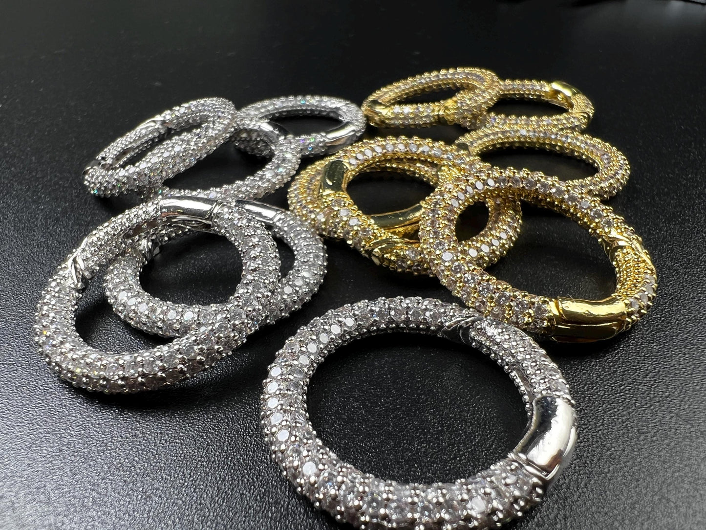 Cubic Zirconia CZ Diamond Micro Pave Push In Carabiner Circle Clasp double sided Diamond setting Jewelry making fancy clasp 1pc 17mm circle