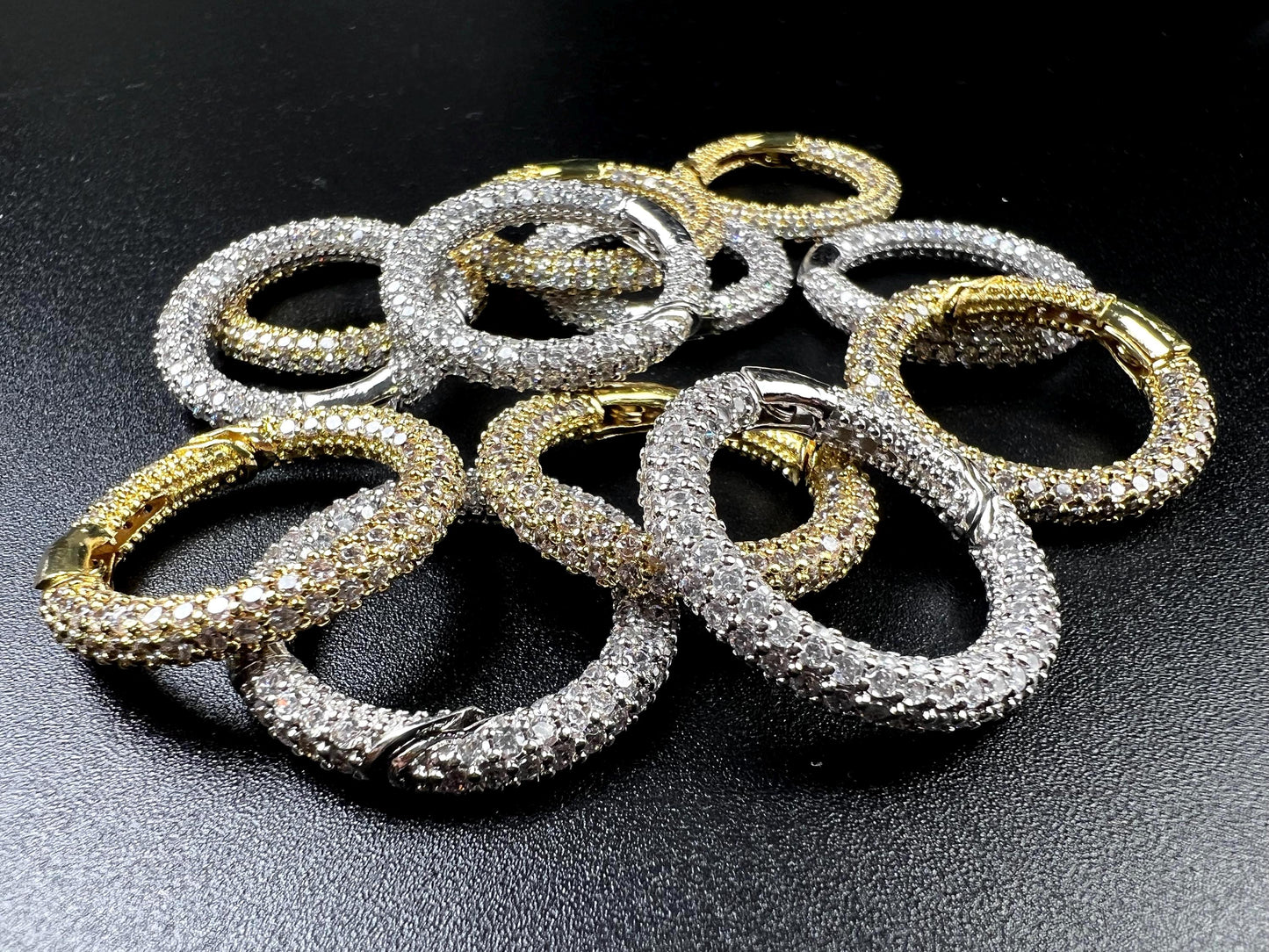 Cubic Zirconia CZ Diamond Micro Pave Push In Carabiner Circle Clasp double sided Diamond setting Jewelry making fancy clasp 1pc 17mm circle