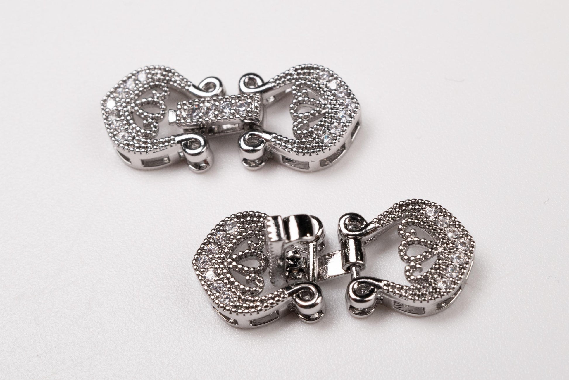 Multi strand, Cubic Zirconia CZ Diamond, Sterling Silver Rhodium Fancy Clasp, 1 to 3 Line High End Jewelry Making Clasp. 24mm Long