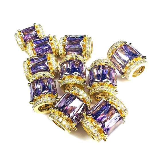CZ micro pave diamond drum shape Amethyst Bead high quality non Tarnish cubic Zirconia jewelry making charm spacer 1Pc.