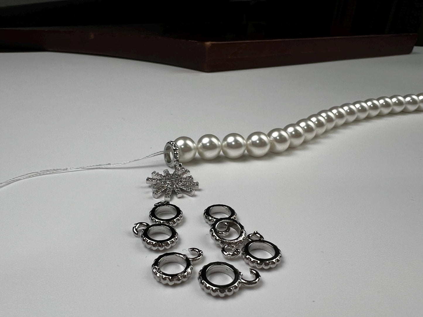 Charm holder Circle bail with open ring pendant holder 8mm 1 piece Rhodium Silver