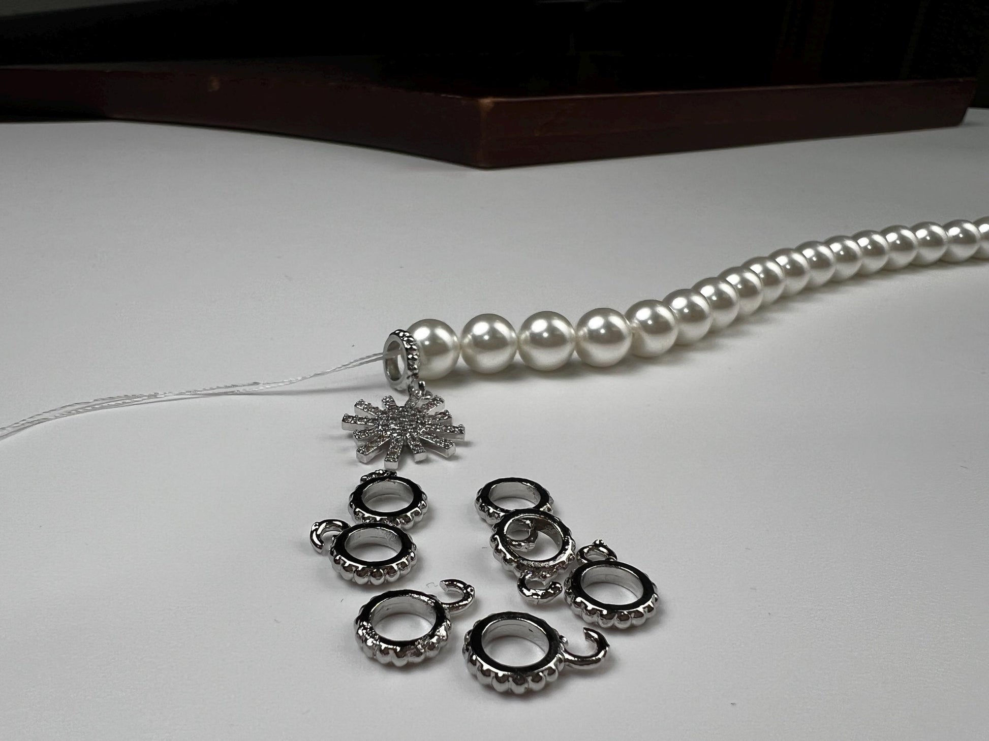 Charm holder Circle bail with open ring pendant holder 8mm 1 piece Rhodium Silver