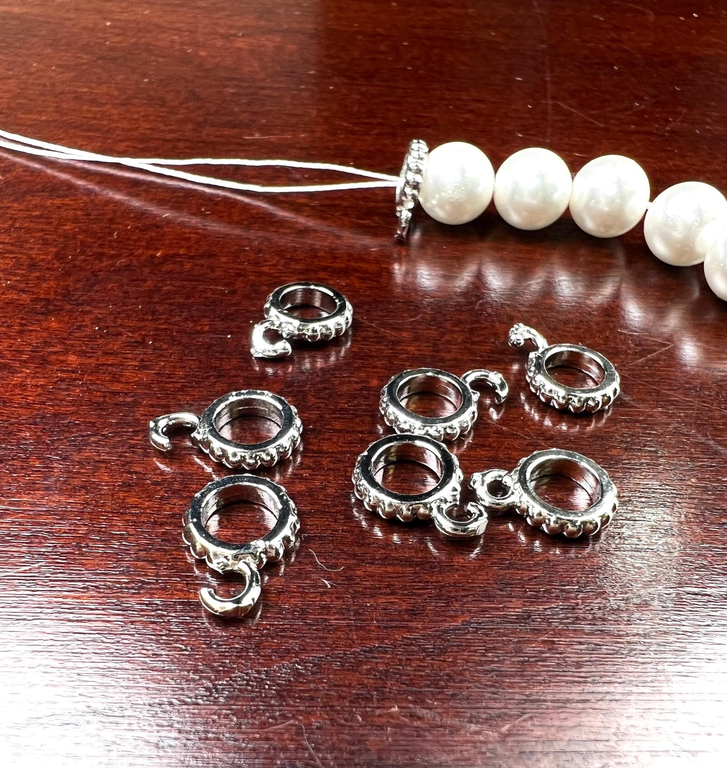 Charm holder Circle bail with open ring pendant holder 8mm 1 piece Rhodium Silver