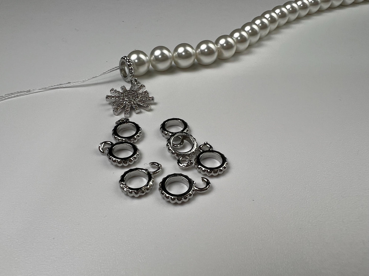 Charm holder Circle bail with open ring pendant holder 8mm 1 piece Rhodium Silver