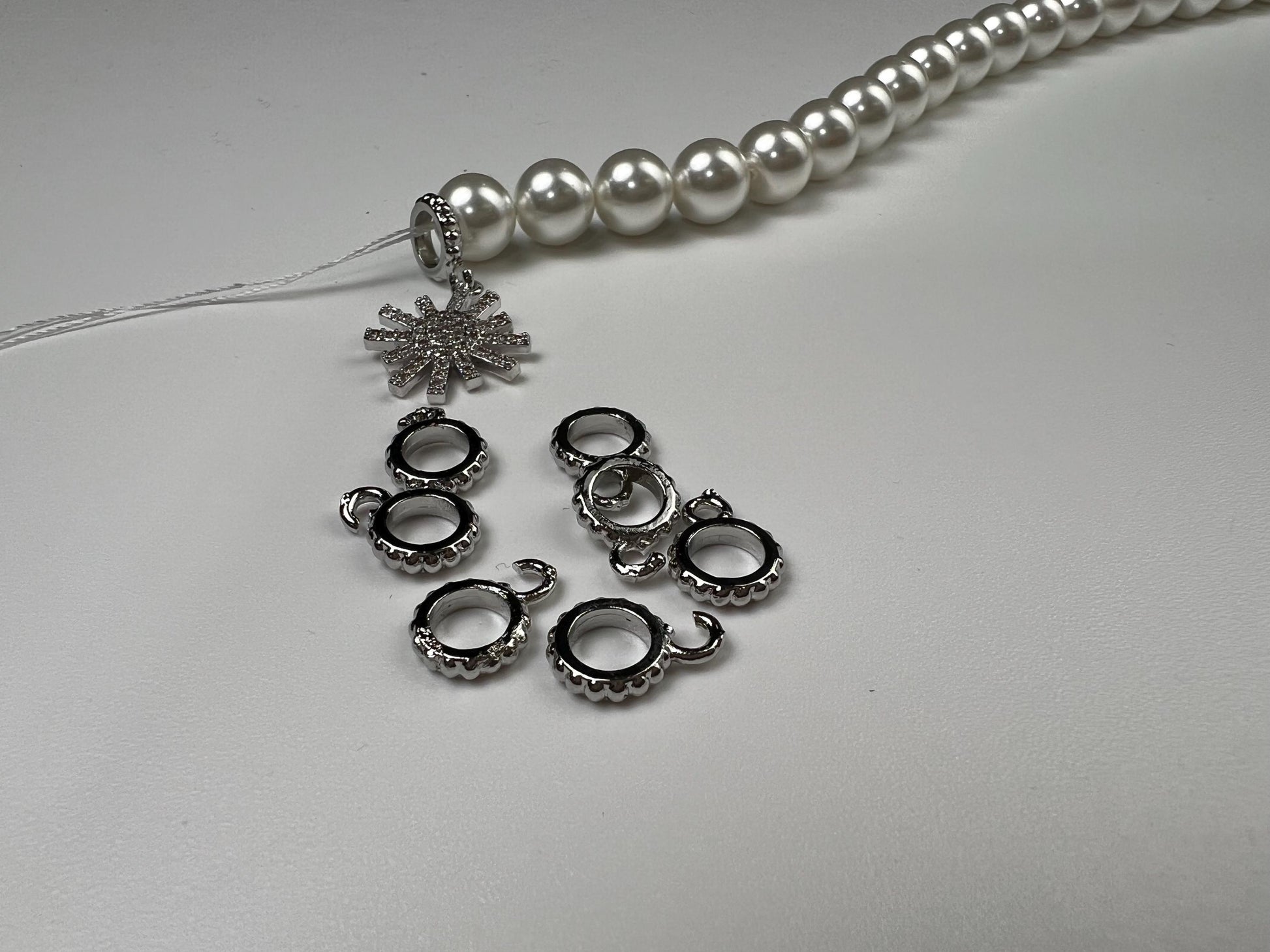 Charm holder Circle bail with open ring pendant holder 8mm 1 piece Rhodium Silver