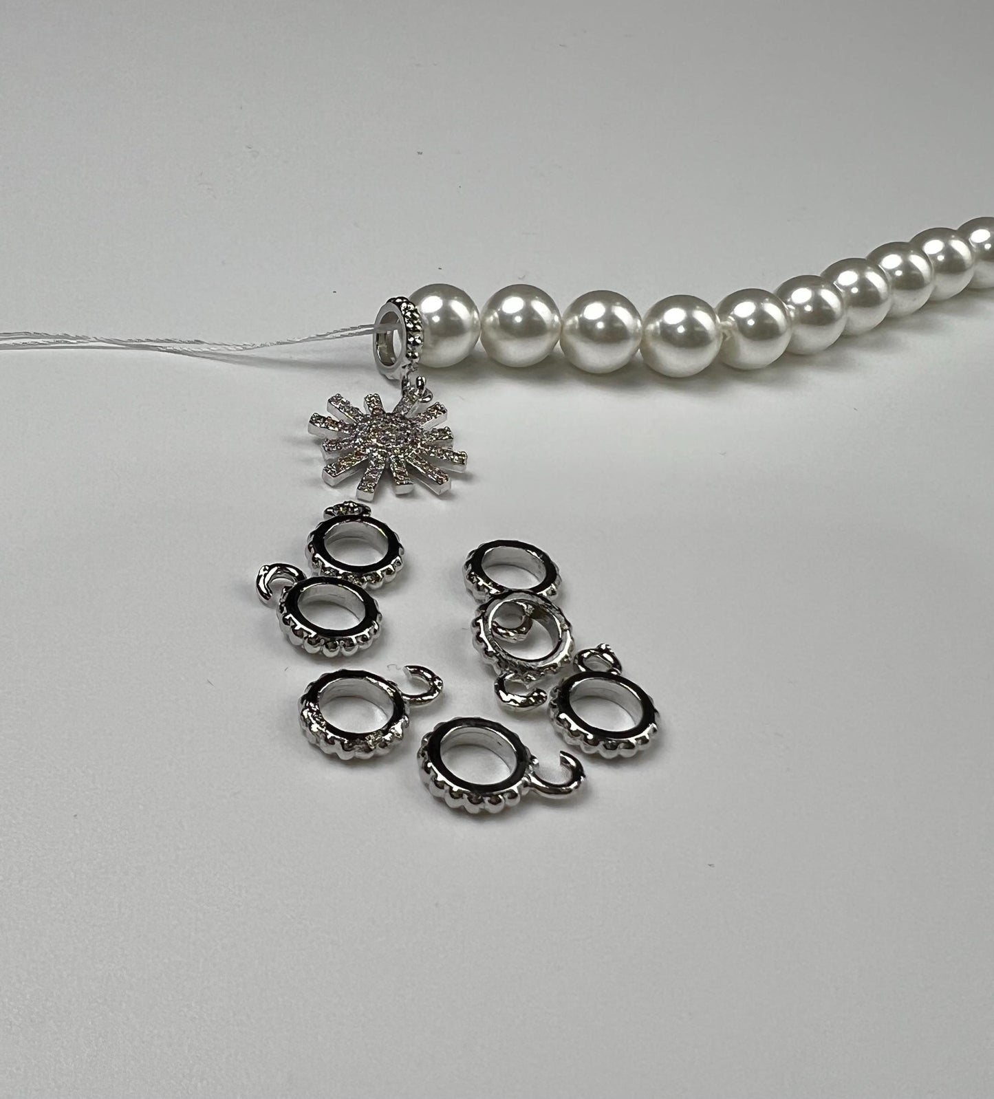 Charm holder Circle bail with open ring pendant holder 8mm 1 piece Rhodium Silver